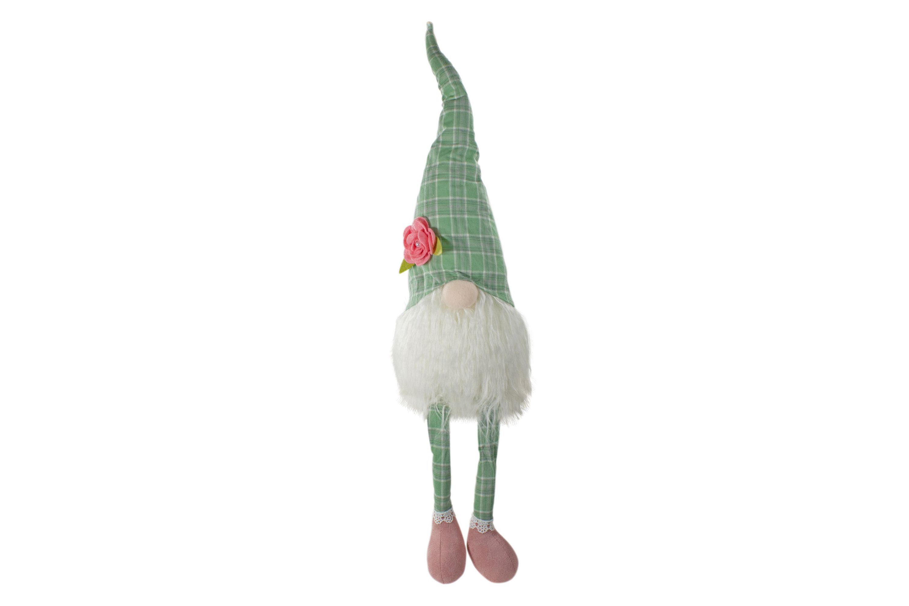 28" Green and White Plaid Spring Gnome Table Top Figure with Dangling Legs