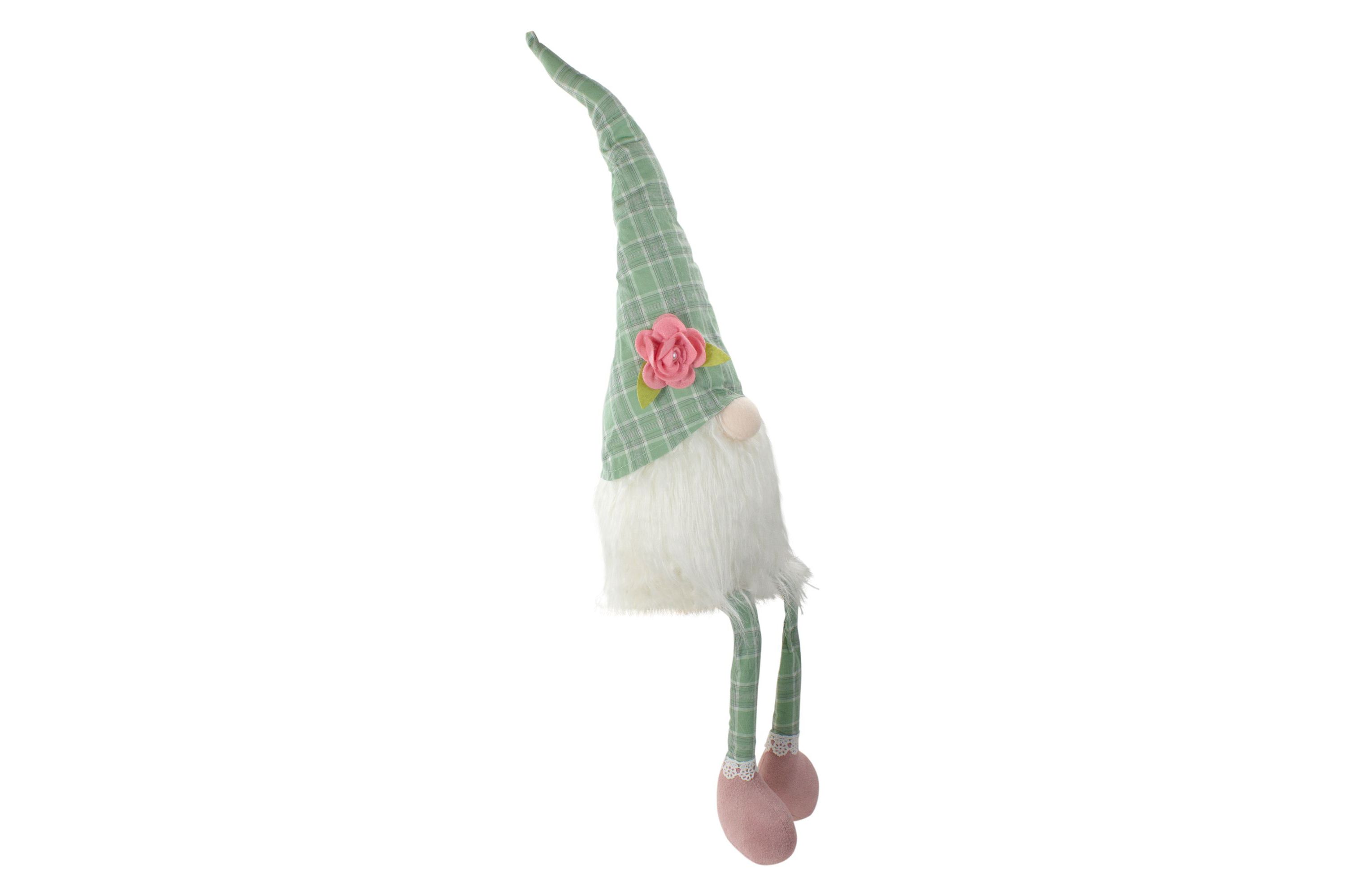 28" Green and White Plaid Spring Gnome Table Top Figure with Dangling Legs