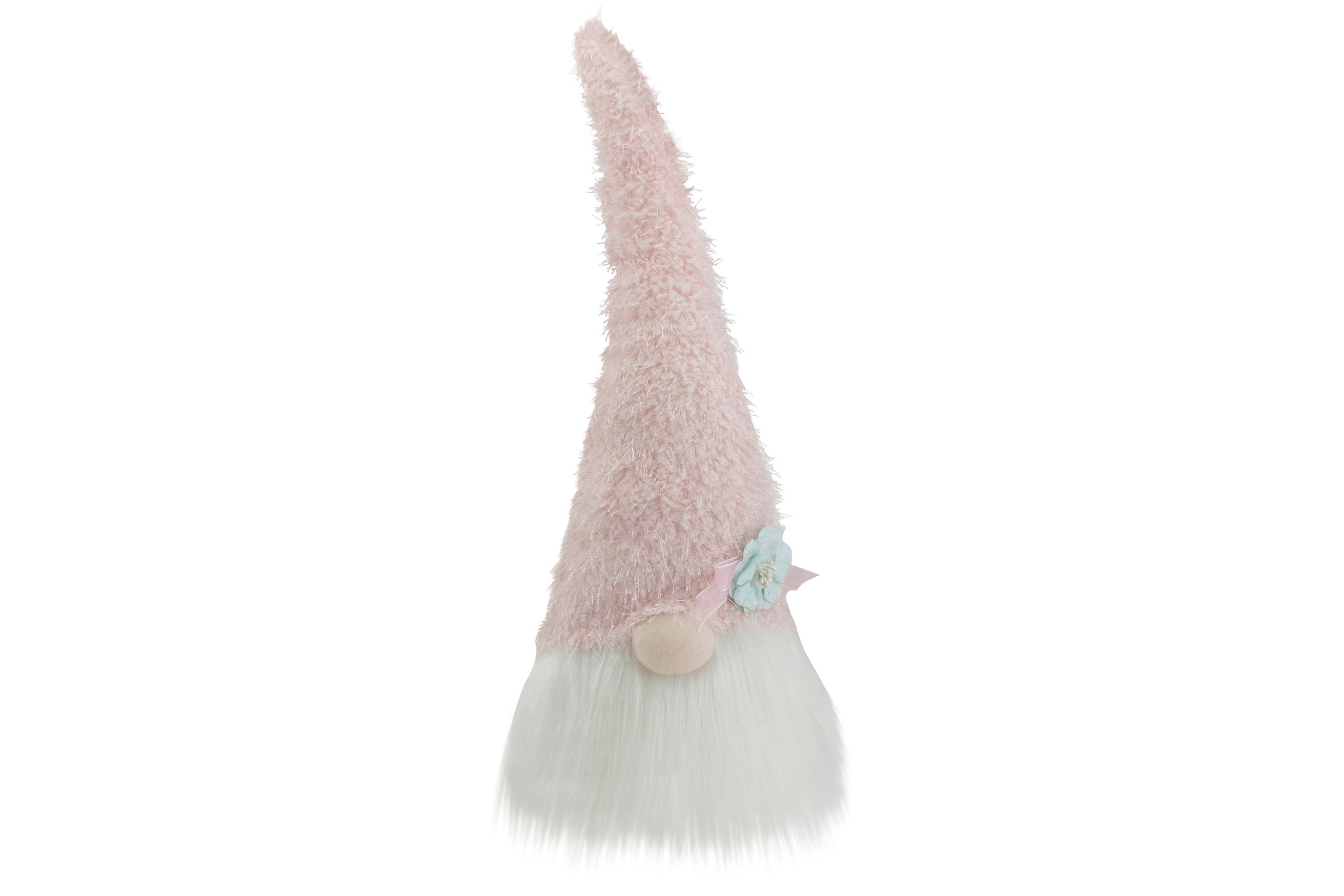 16" Pink and White Spring and Easter Gnome Table Top Head with a Blue Flower