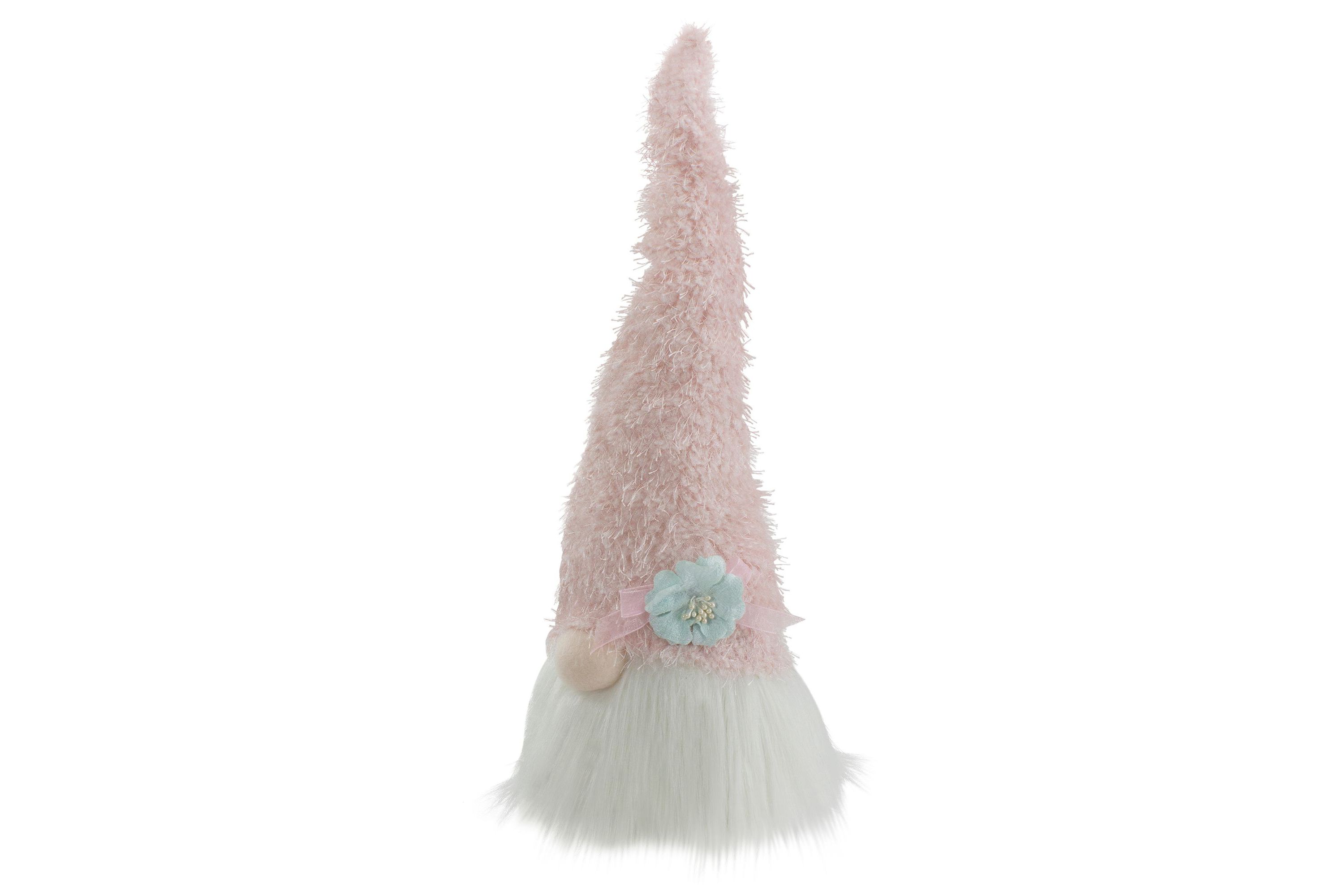 16" Pink and White Spring and Easter Gnome Table Top Head with a Blue Flower
