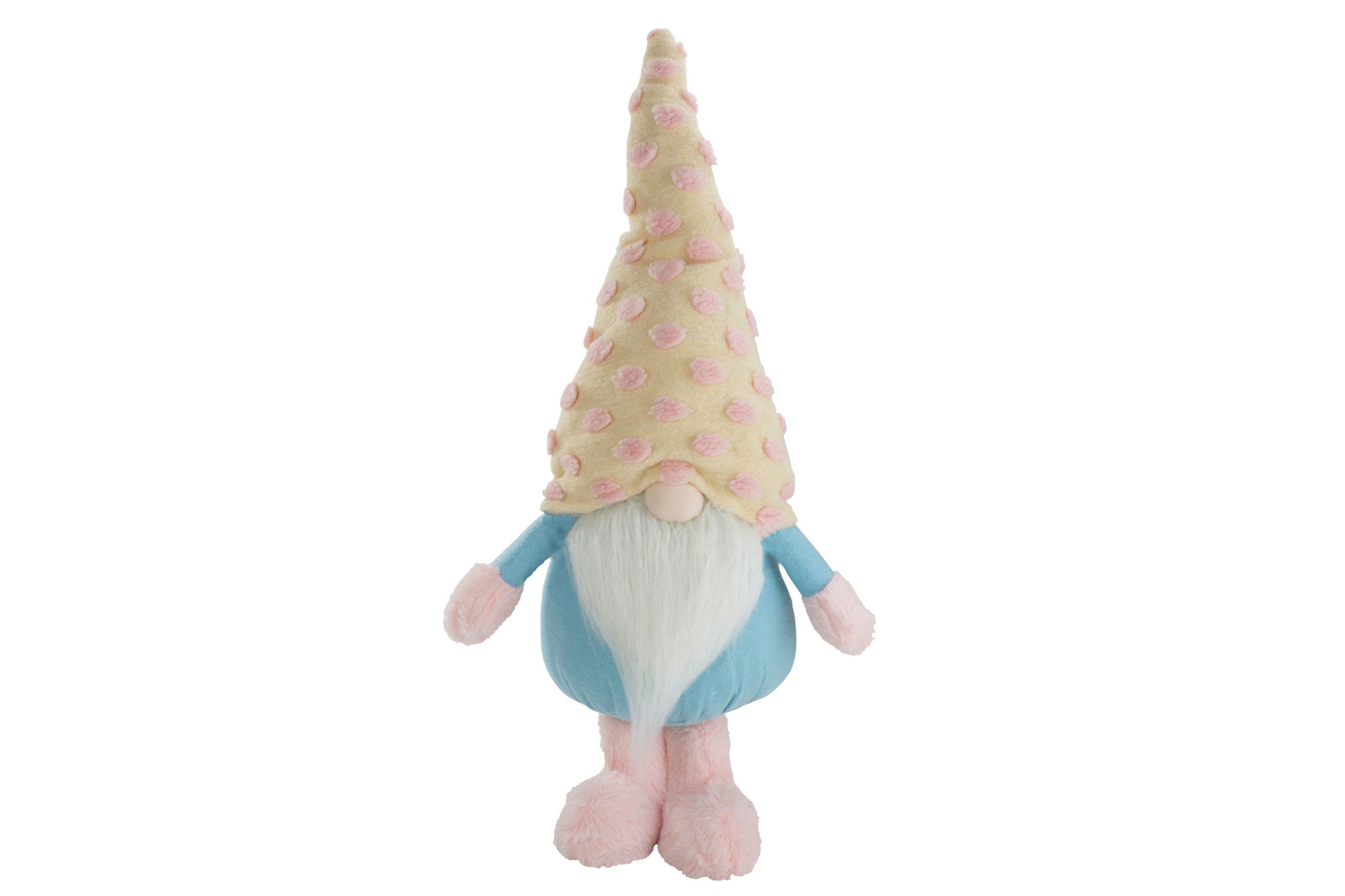 22" Blue and Pink Standing Spring Plush Gnome Figure with a Polka Dot Hat