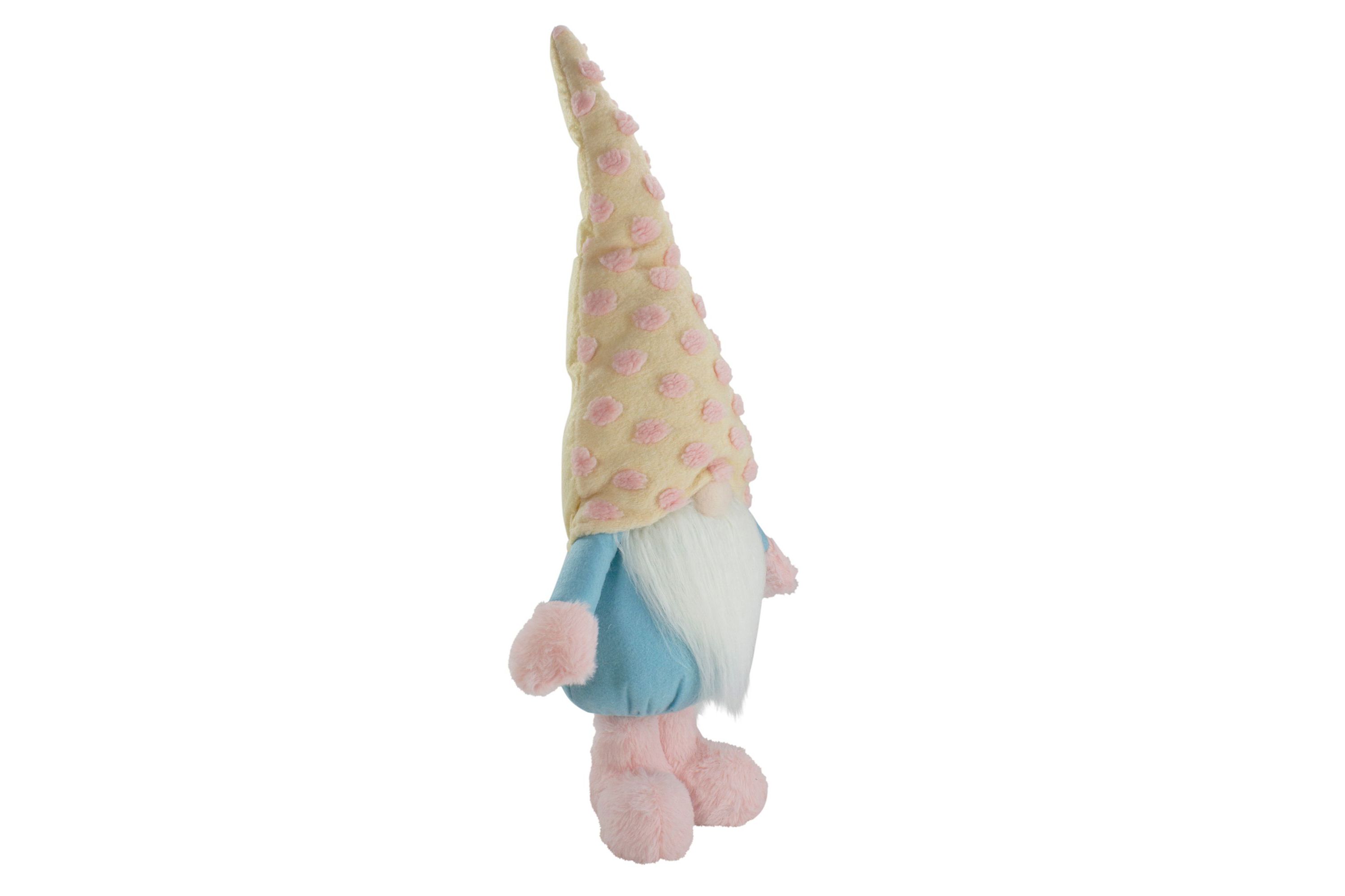 22" Blue and Pink Standing Spring Plush Gnome Figure with a Polka Dot Hat
