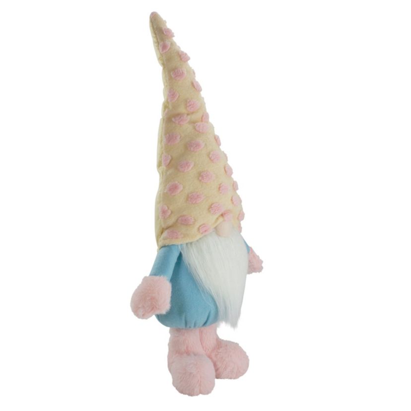 22" Blue and Pink Standing Spring Plush Gnome Figure with a Polka Dot Hat