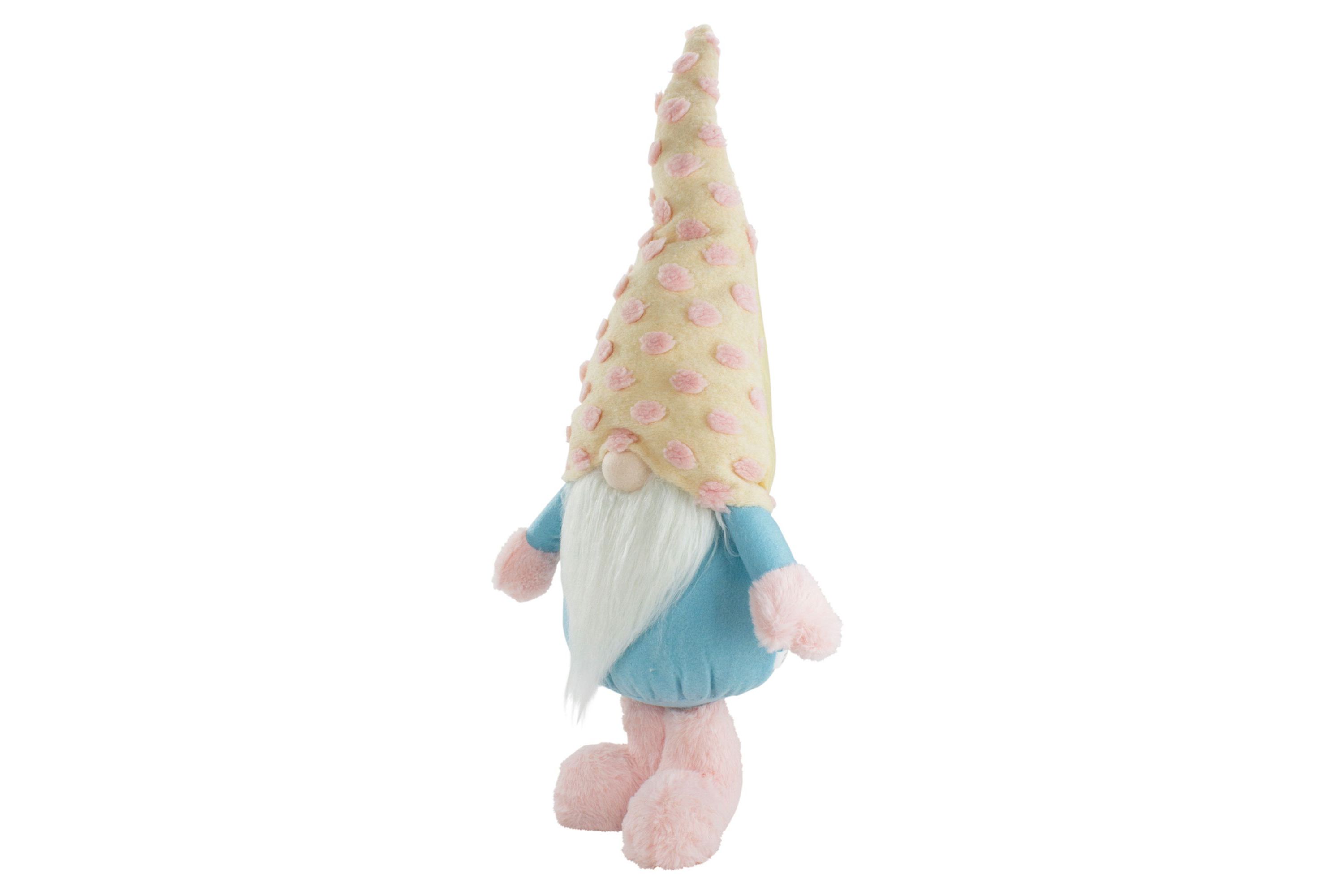 22" Blue and Pink Standing Spring Plush Gnome Figure with a Polka Dot Hat