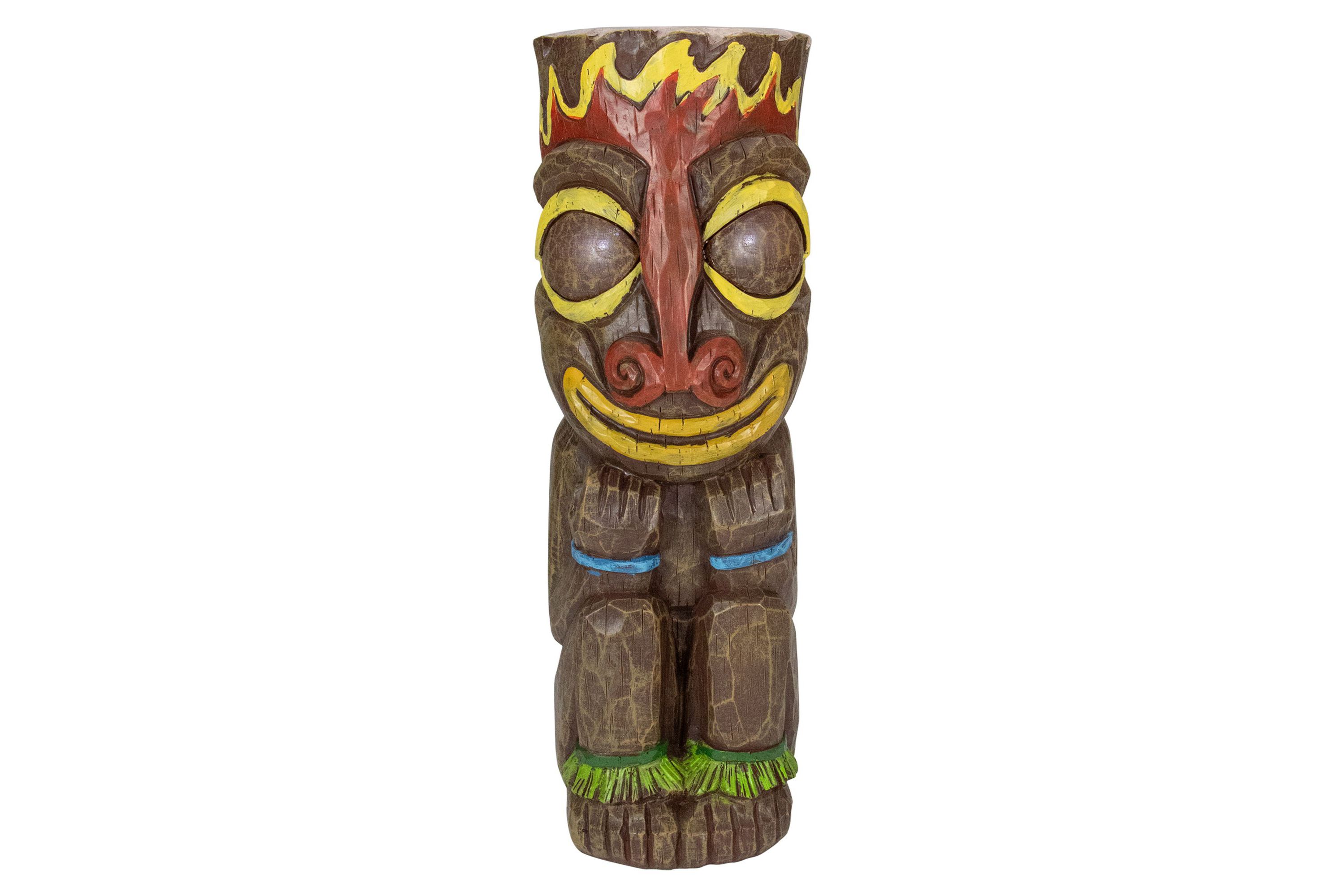 16" Solar Lighted Polynesian Outdoor Garden Fire Tiki Statue
