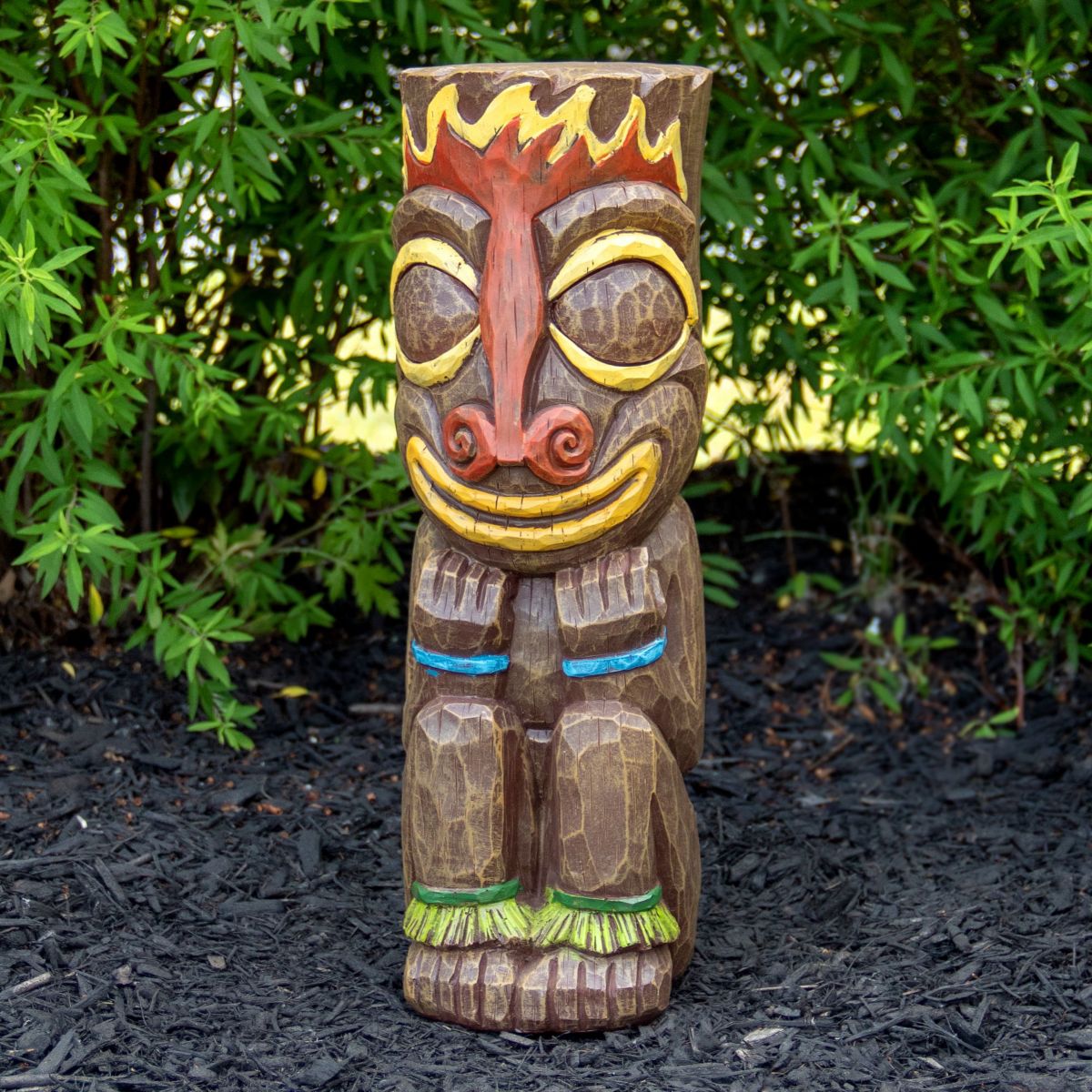 16" Solar Lighted Polynesian Outdoor Garden Fire Tiki Statue