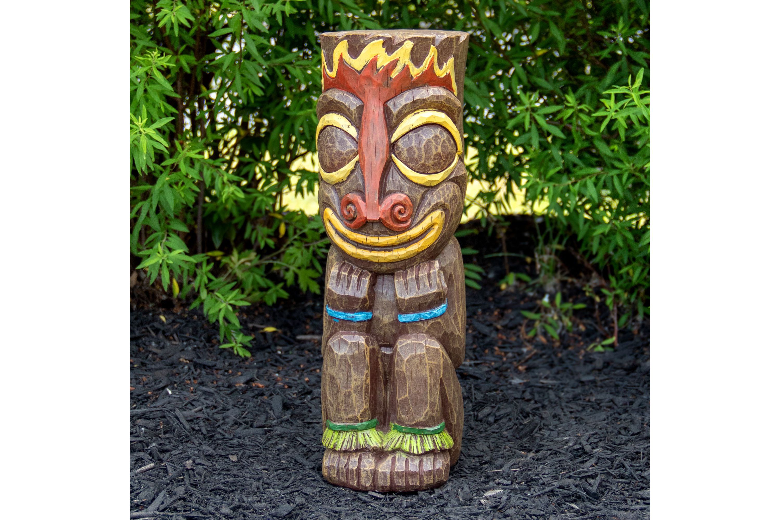 16" Solar Lighted Polynesian Outdoor Garden Fire Tiki Statue