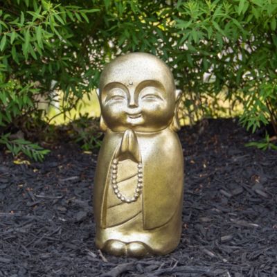 11.5" Golden Buddhist Monk Outdoor Garden Statue