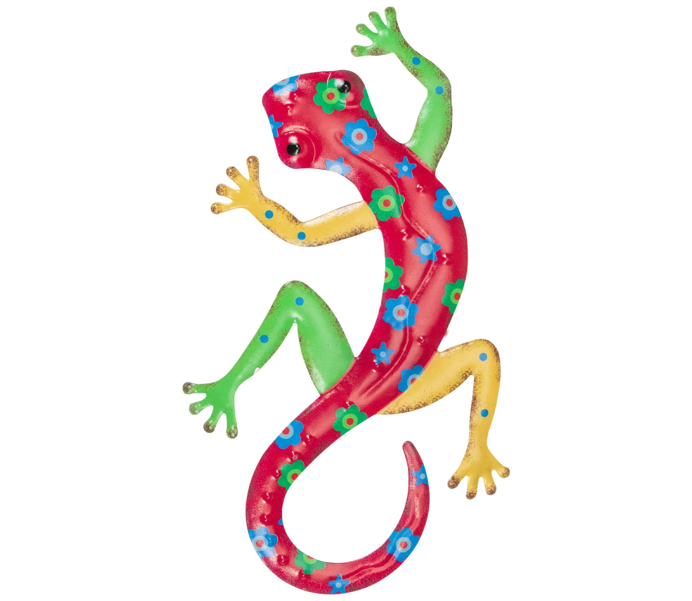 11.75"  Red Floral Metal Lizard Outdoor Wall Hanging