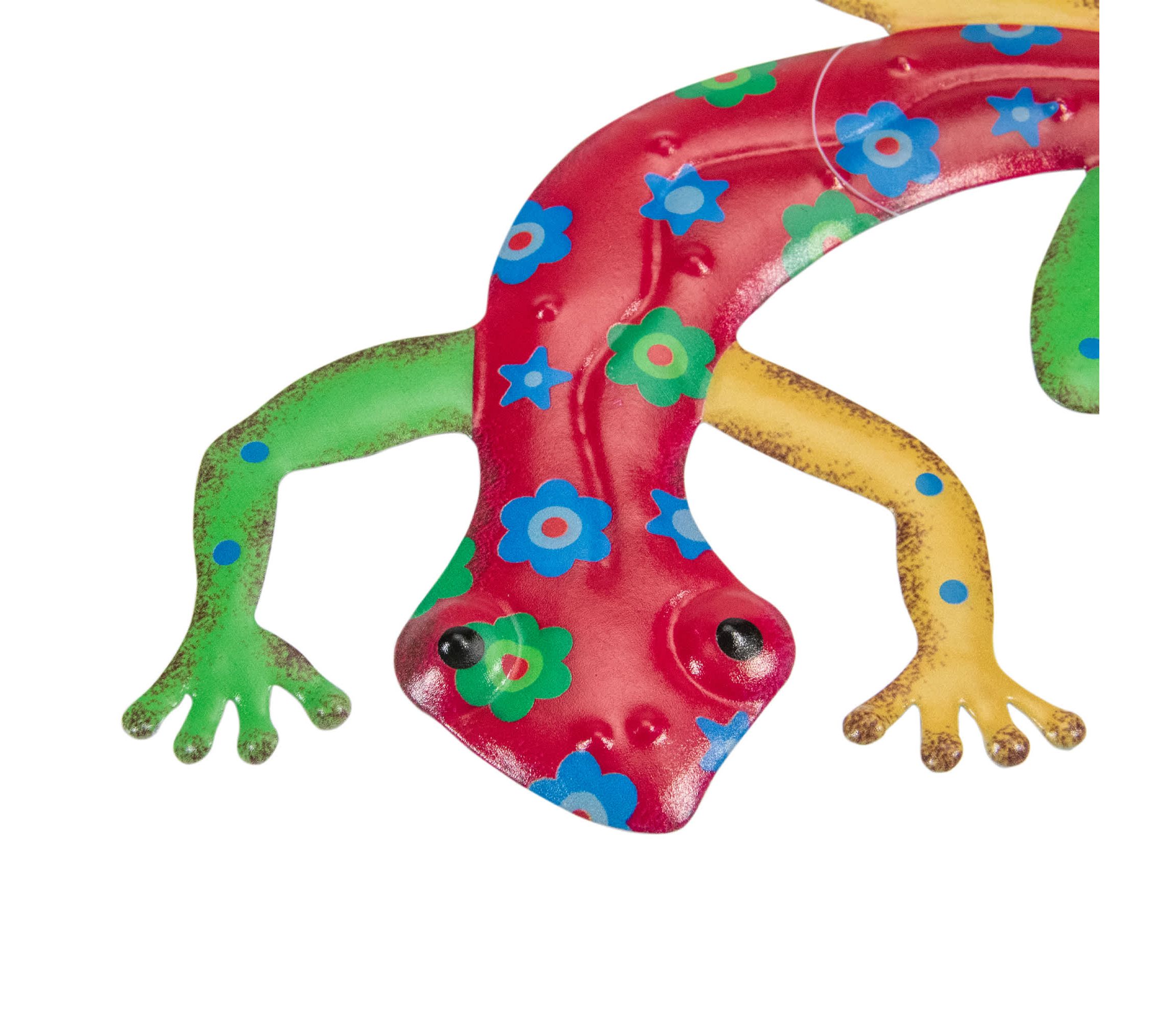 11.75"  Red Floral Metal Lizard Outdoor Wall Hanging
