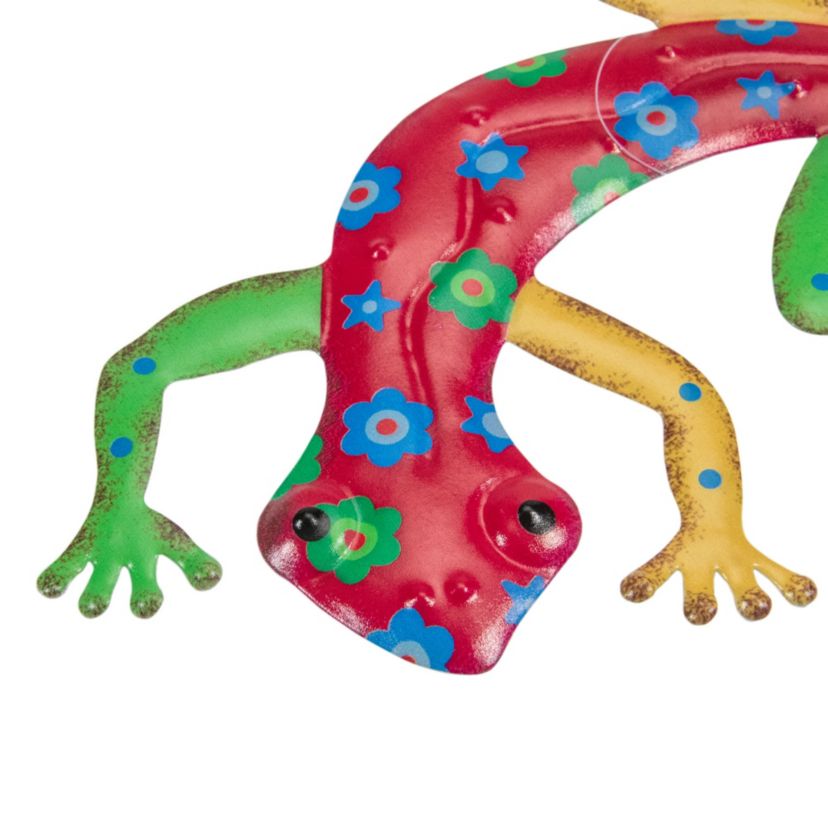 11.75"  Red Floral Metal Lizard Outdoor Wall Hanging