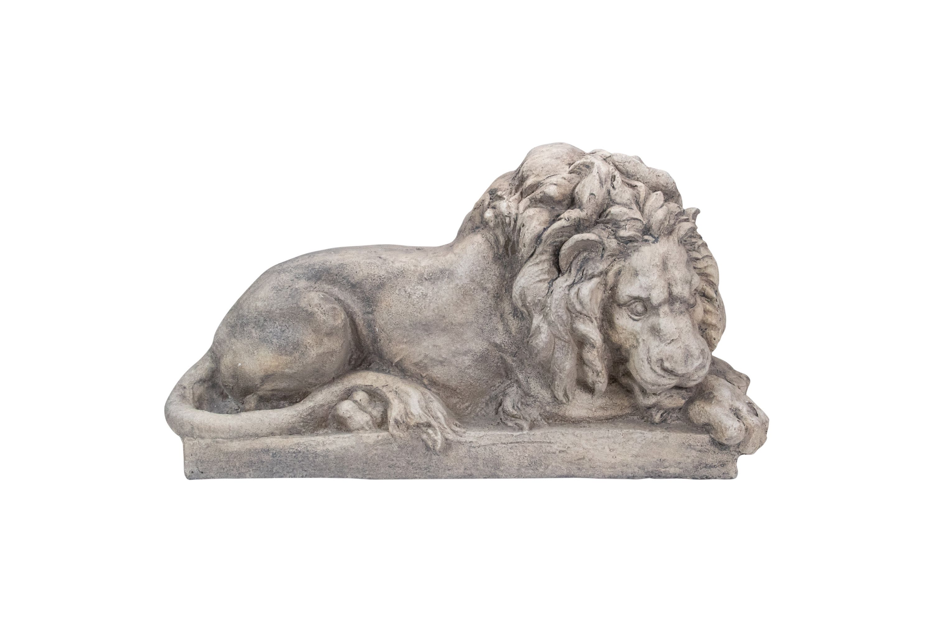 22.5" Gray Lying Down Lion Outdoor Garden Statue