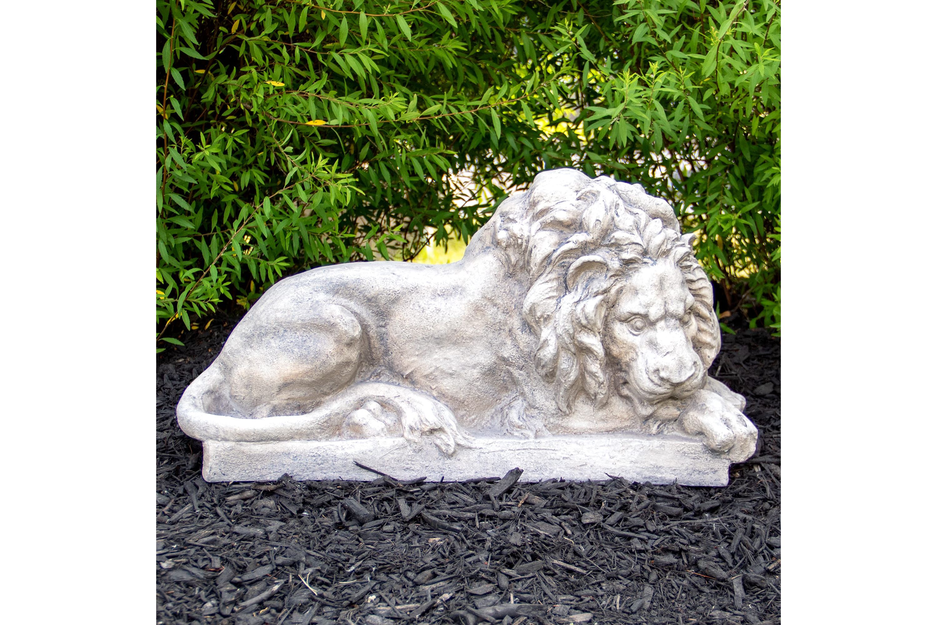 22.5" Gray Lying Down Lion Outdoor Garden Statue
