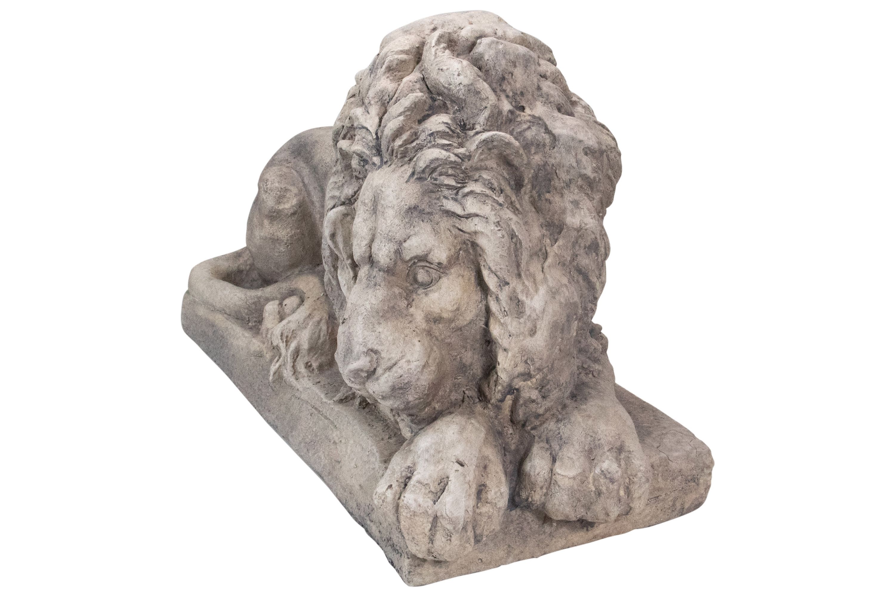 22.5" Gray Lying Down Lion Outdoor Garden Statue