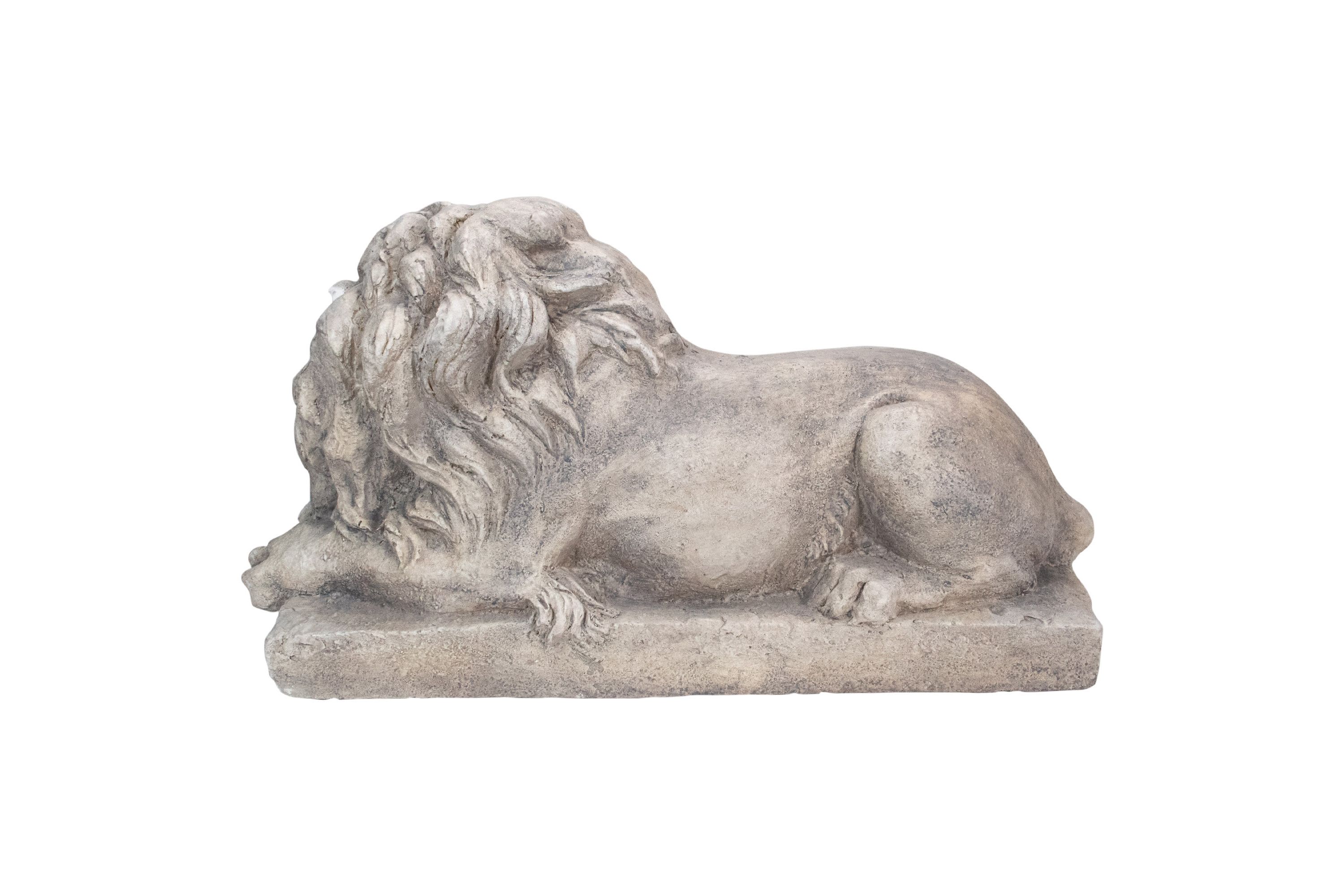 22.5" Gray Lying Down Lion Outdoor Garden Statue