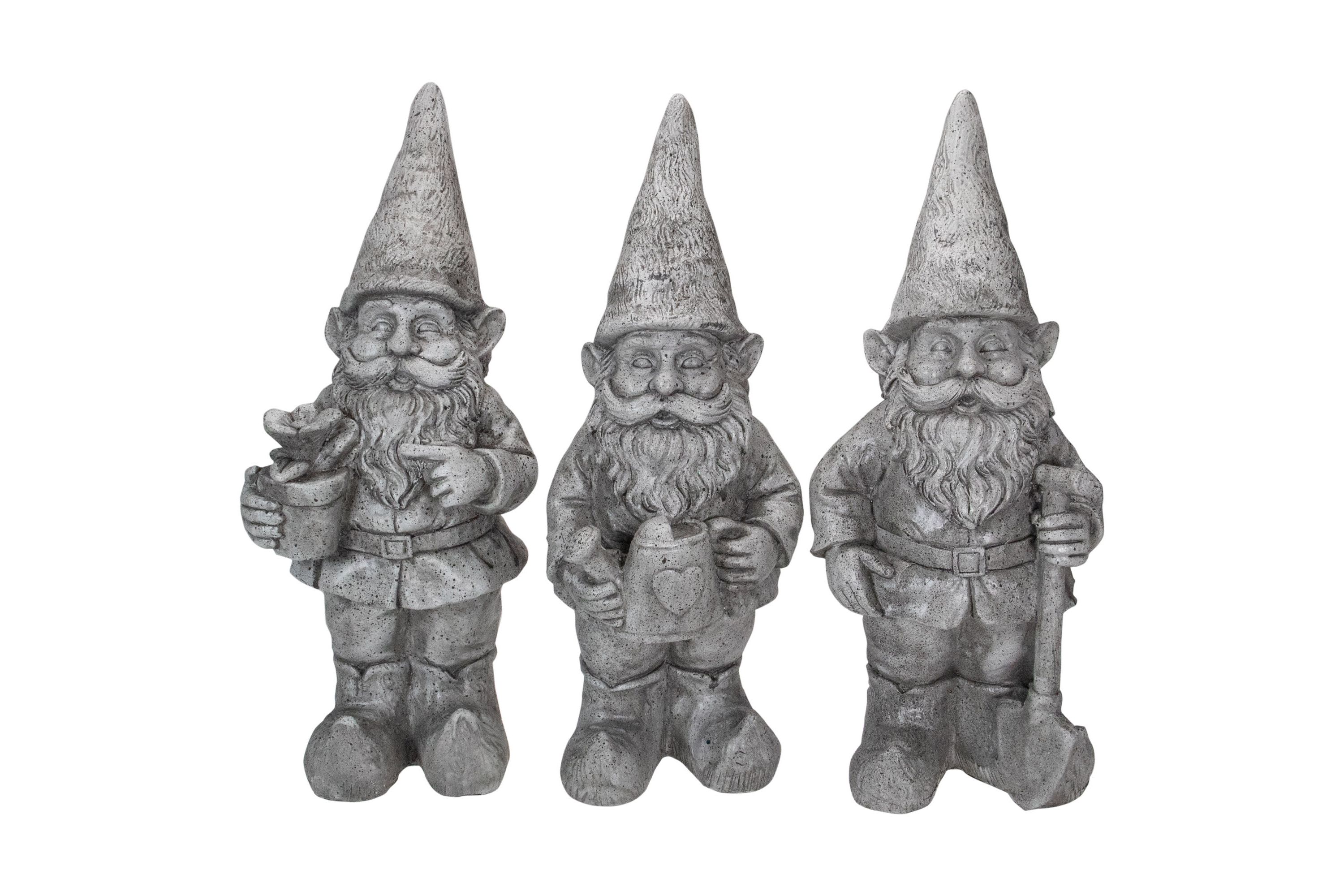 Set of 3 Gray Gardening Garden Gnomes Outdoor Statues 15.75"