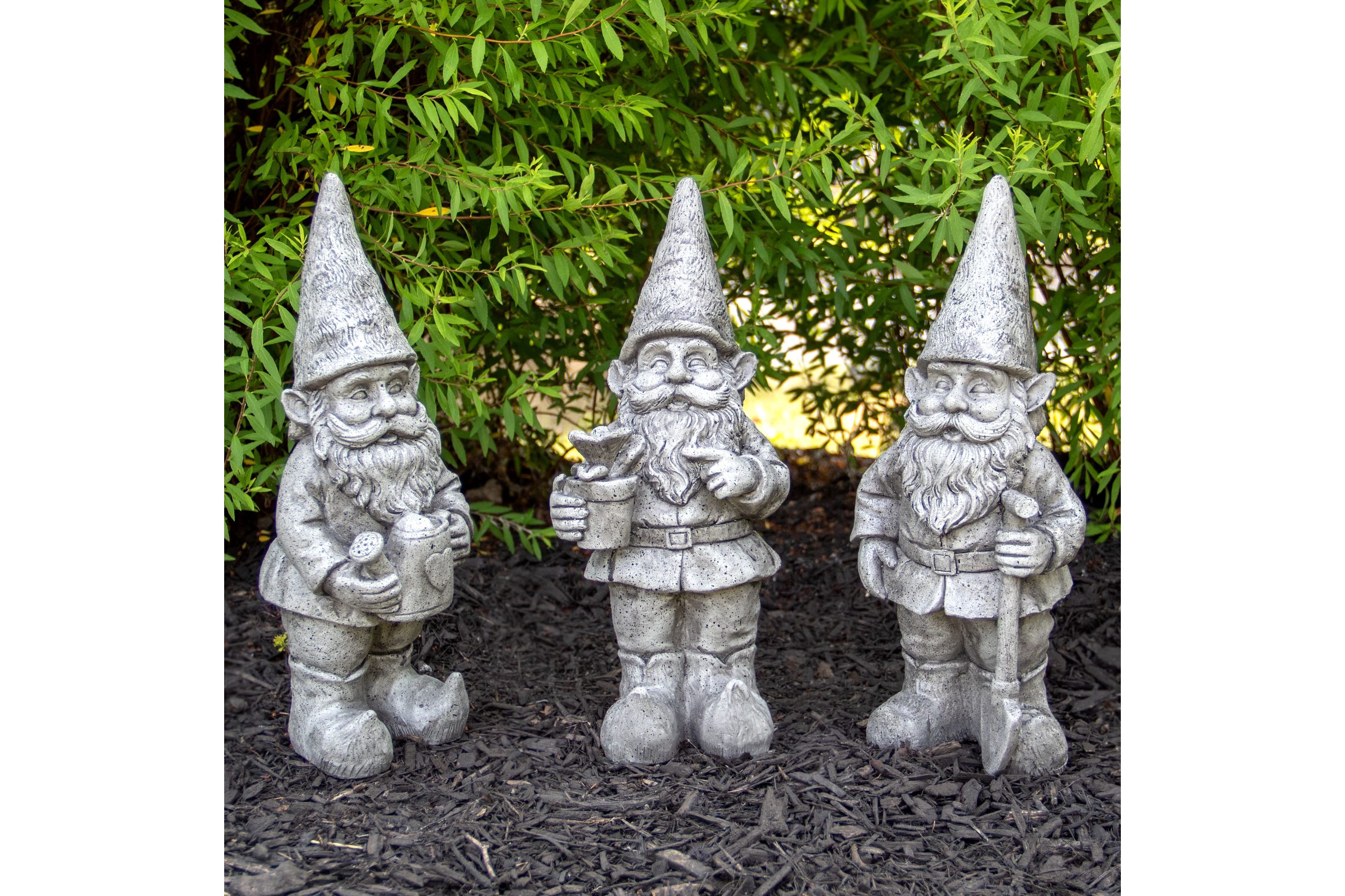 Set of 3 Gray Gardening Garden Gnomes Outdoor Statues 15.75"