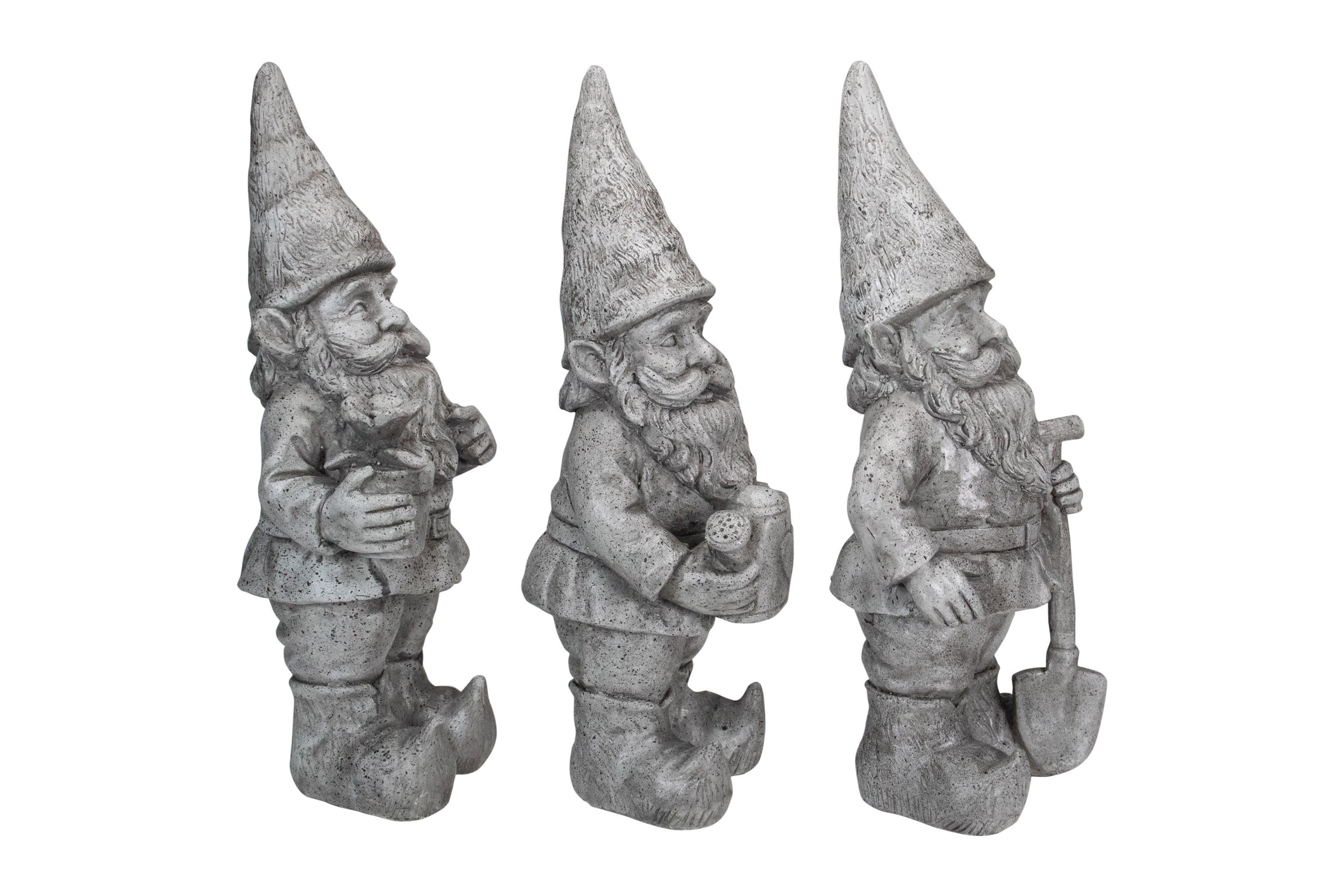 Set of 3 Gray Gardening Garden Gnomes Outdoor Statues 15.75"