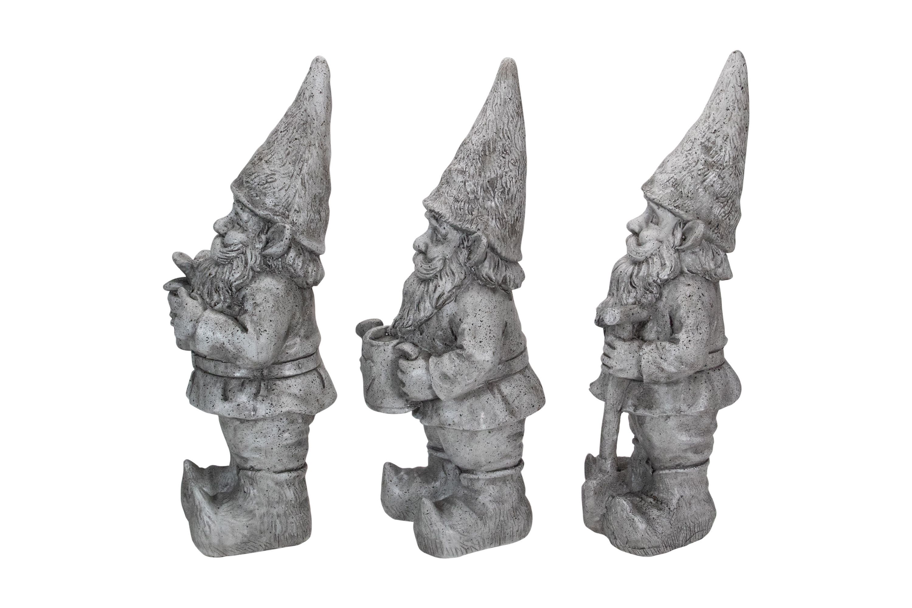 Set of 3 Gray Gardening Garden Gnomes Outdoor Statues 15.75"