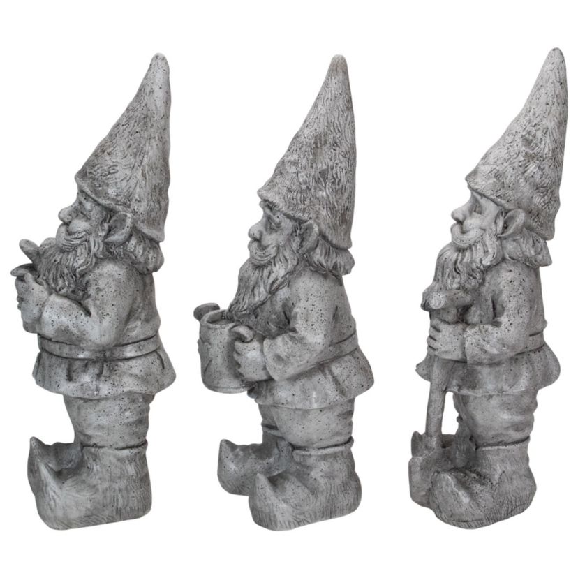 Set of 3 Gray Gardening Garden Gnomes Outdoor Statues 15.75"