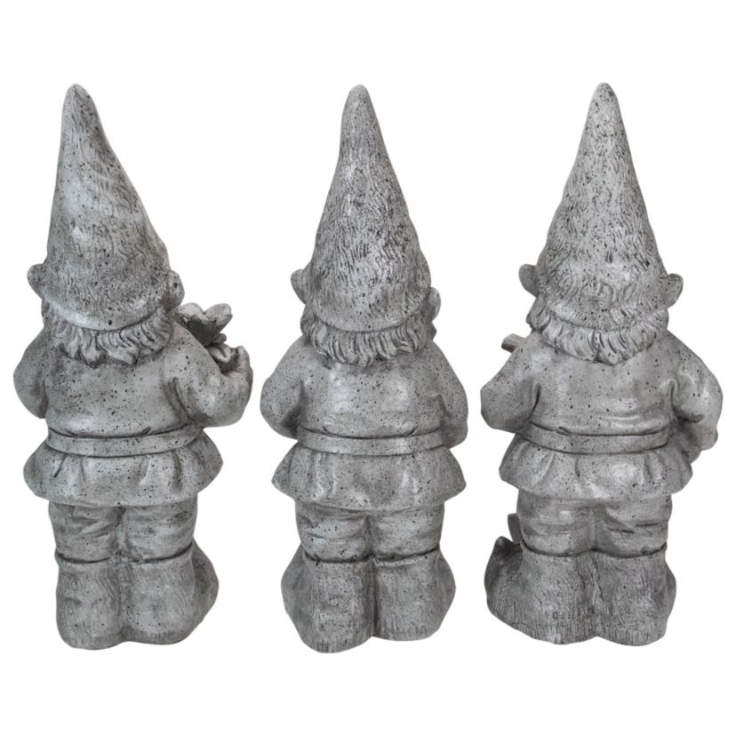 Set of 3 Gray Gardening Garden Gnomes Outdoor Statues 15.75"