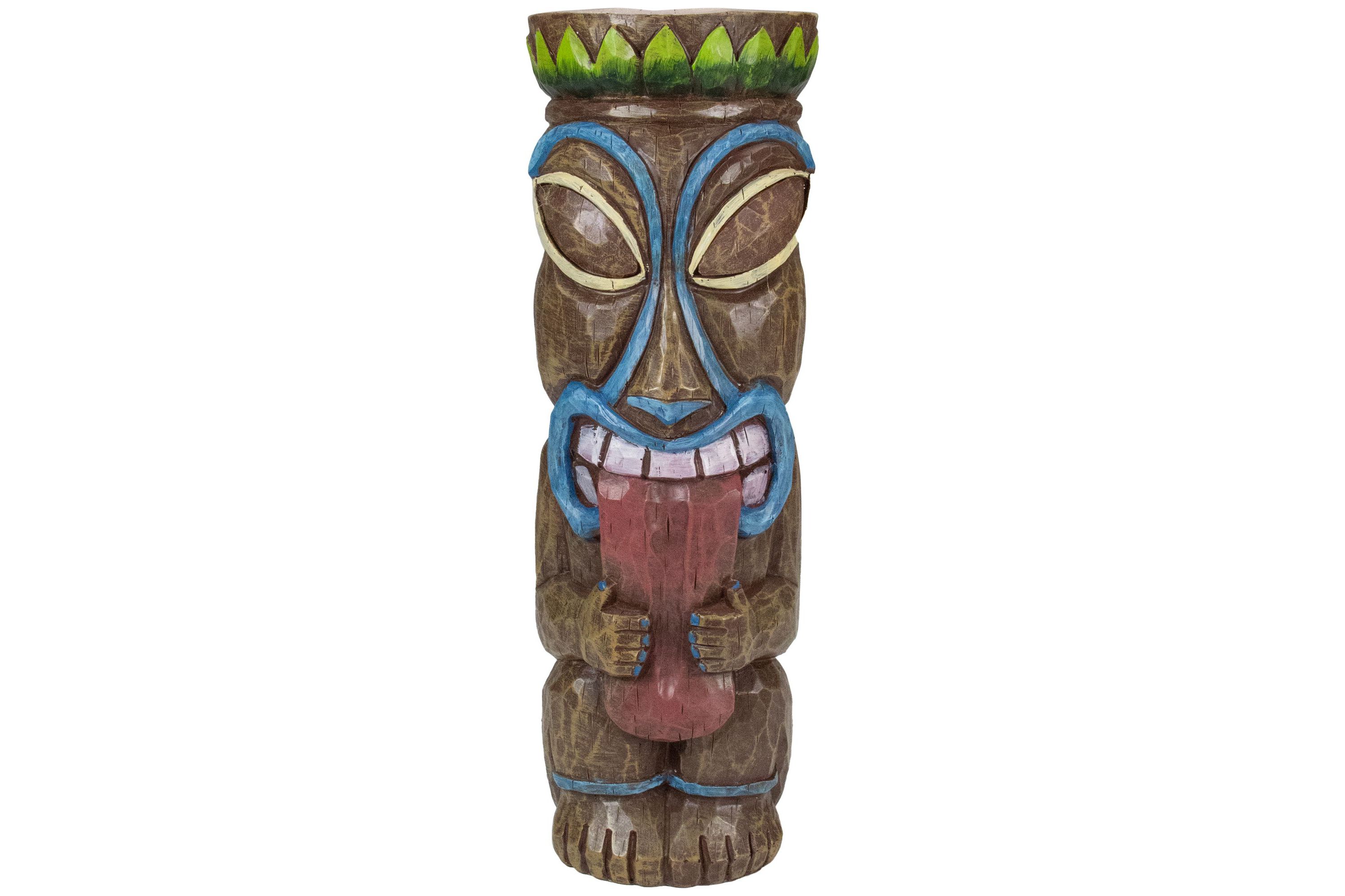 16" Solar Lighted Polynesian Outdoor Garden Tongue Out Tiki Statue