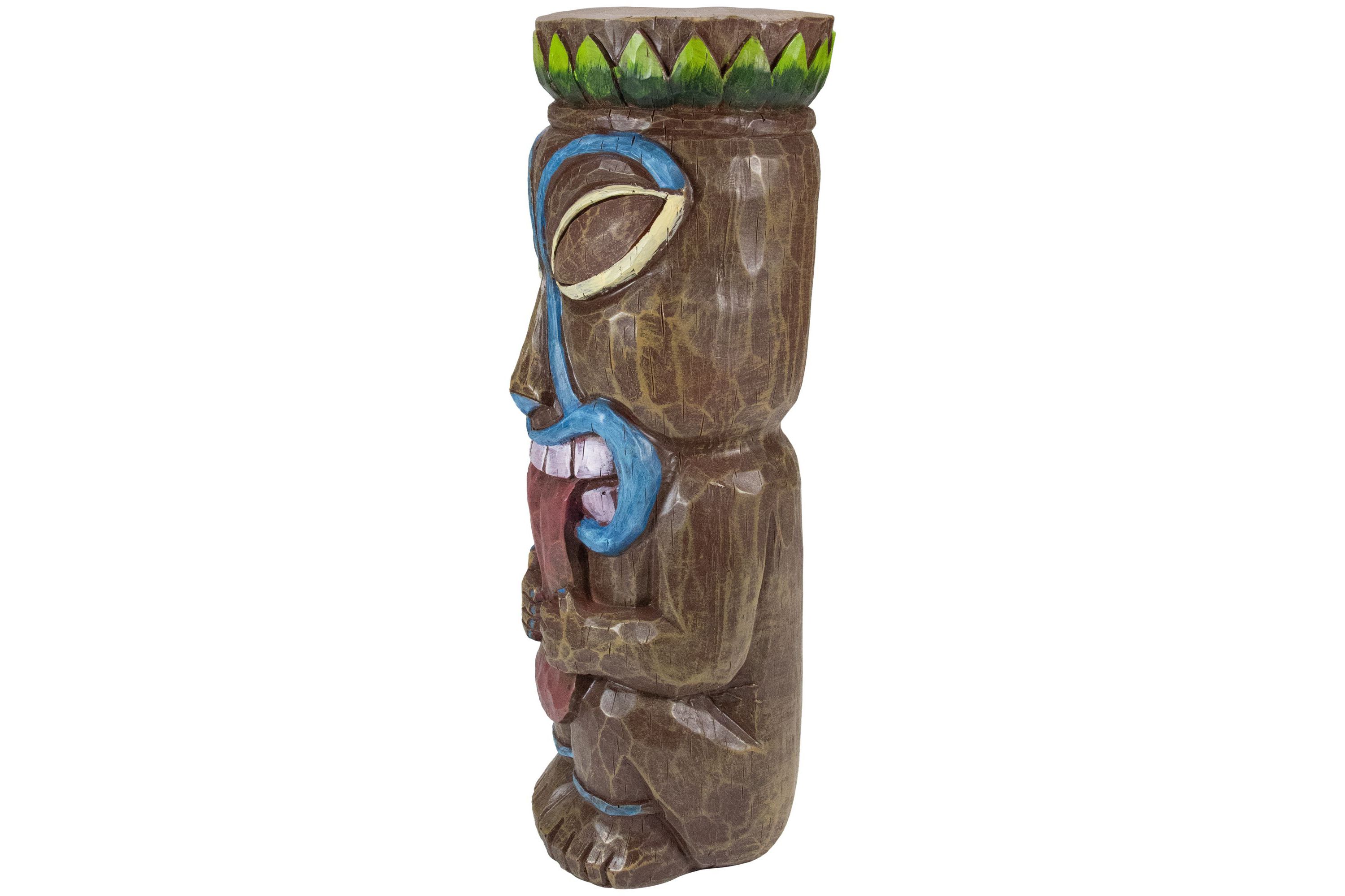 16" Solar Lighted Polynesian Outdoor Garden Tongue Out Tiki Statue
