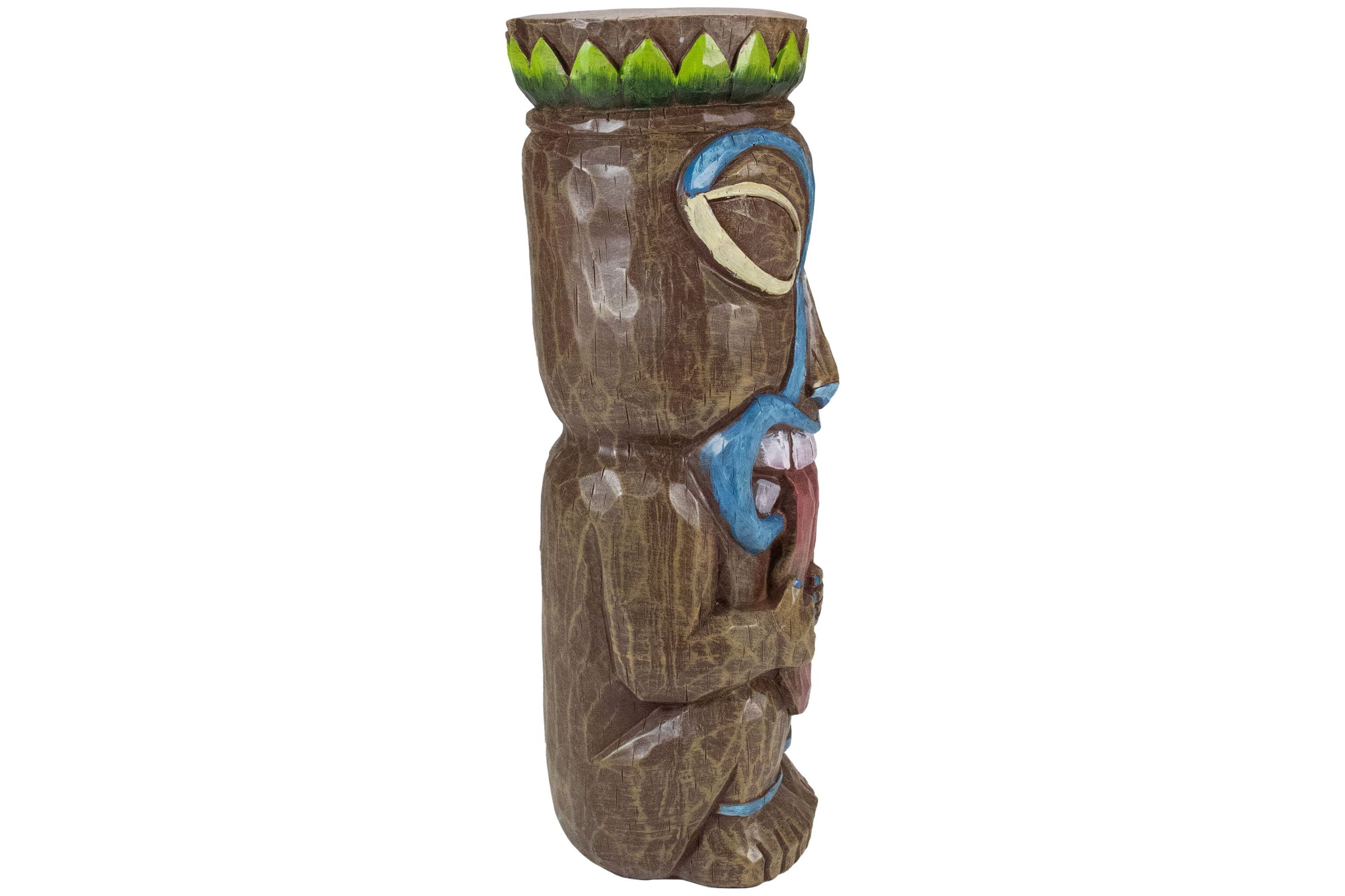 16" Solar Lighted Polynesian Outdoor Garden Tongue Out Tiki Statue