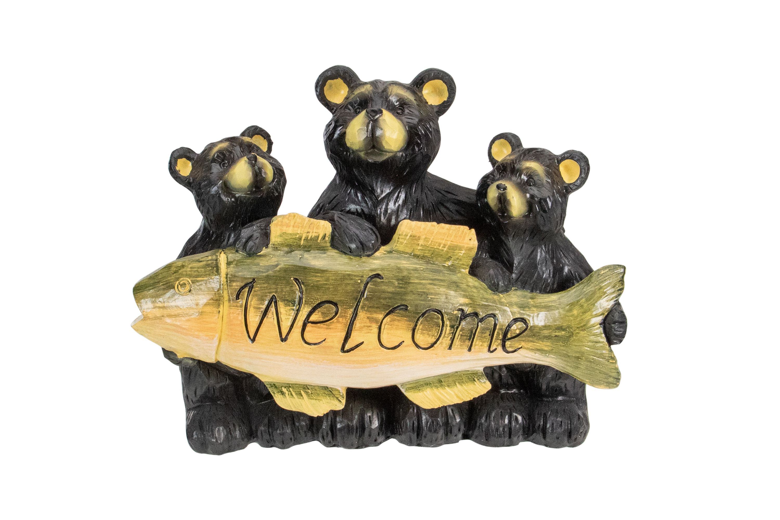 10" Bear Family Trio Welcome Sign Outdoor Garden Statue