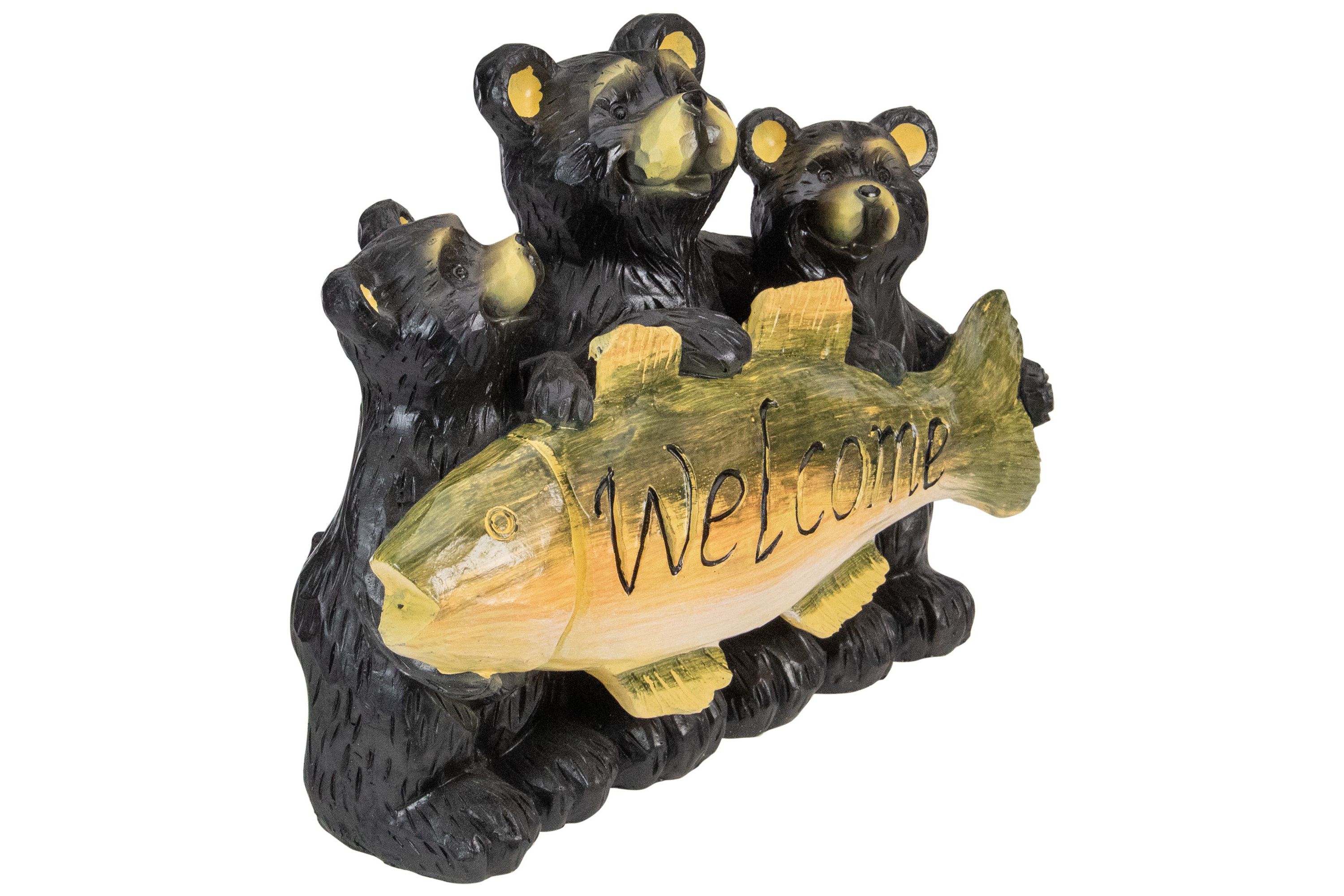 10" Bear Family Trio Welcome Sign Outdoor Garden Statue
