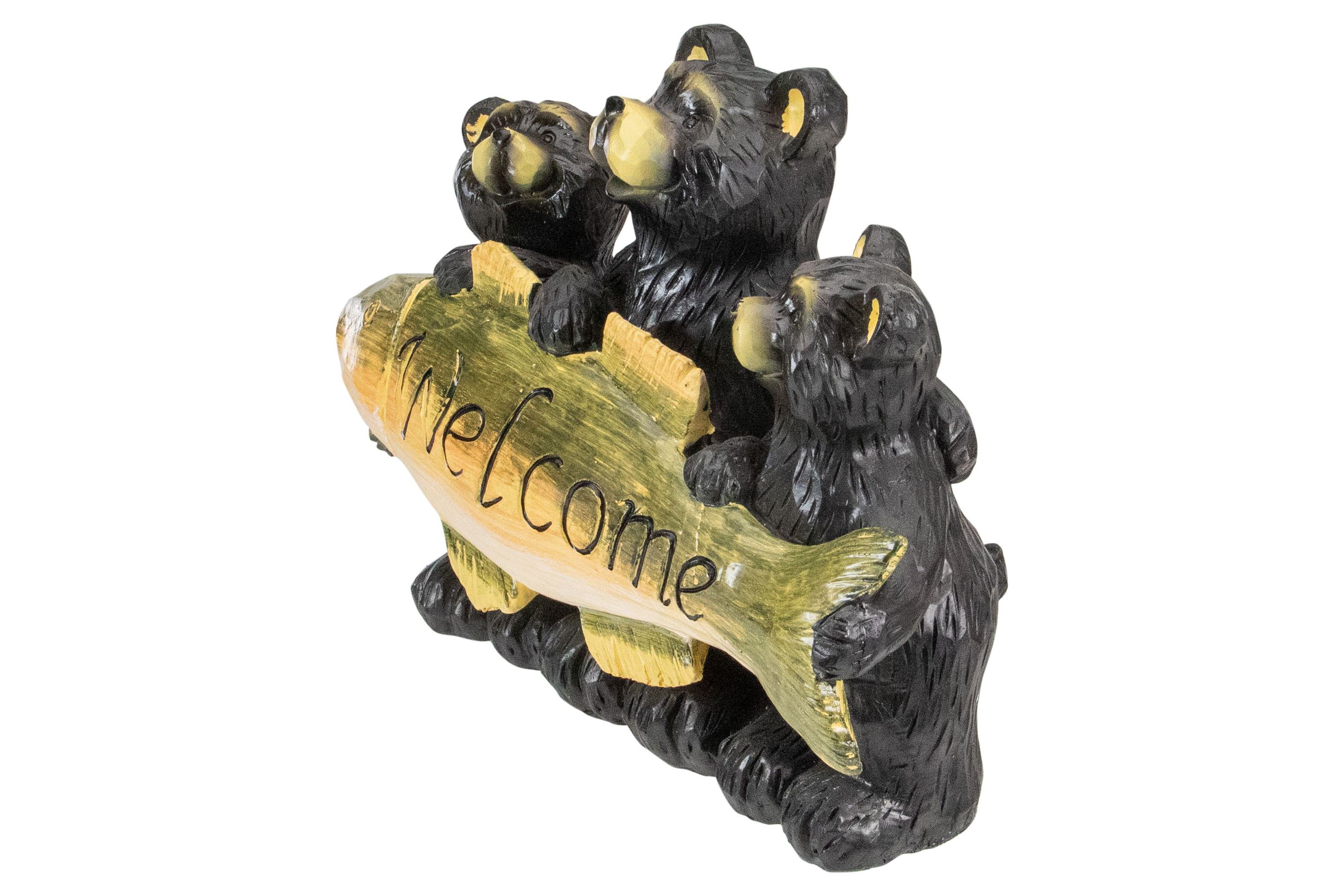 10" Bear Family Trio Welcome Sign Outdoor Garden Statue