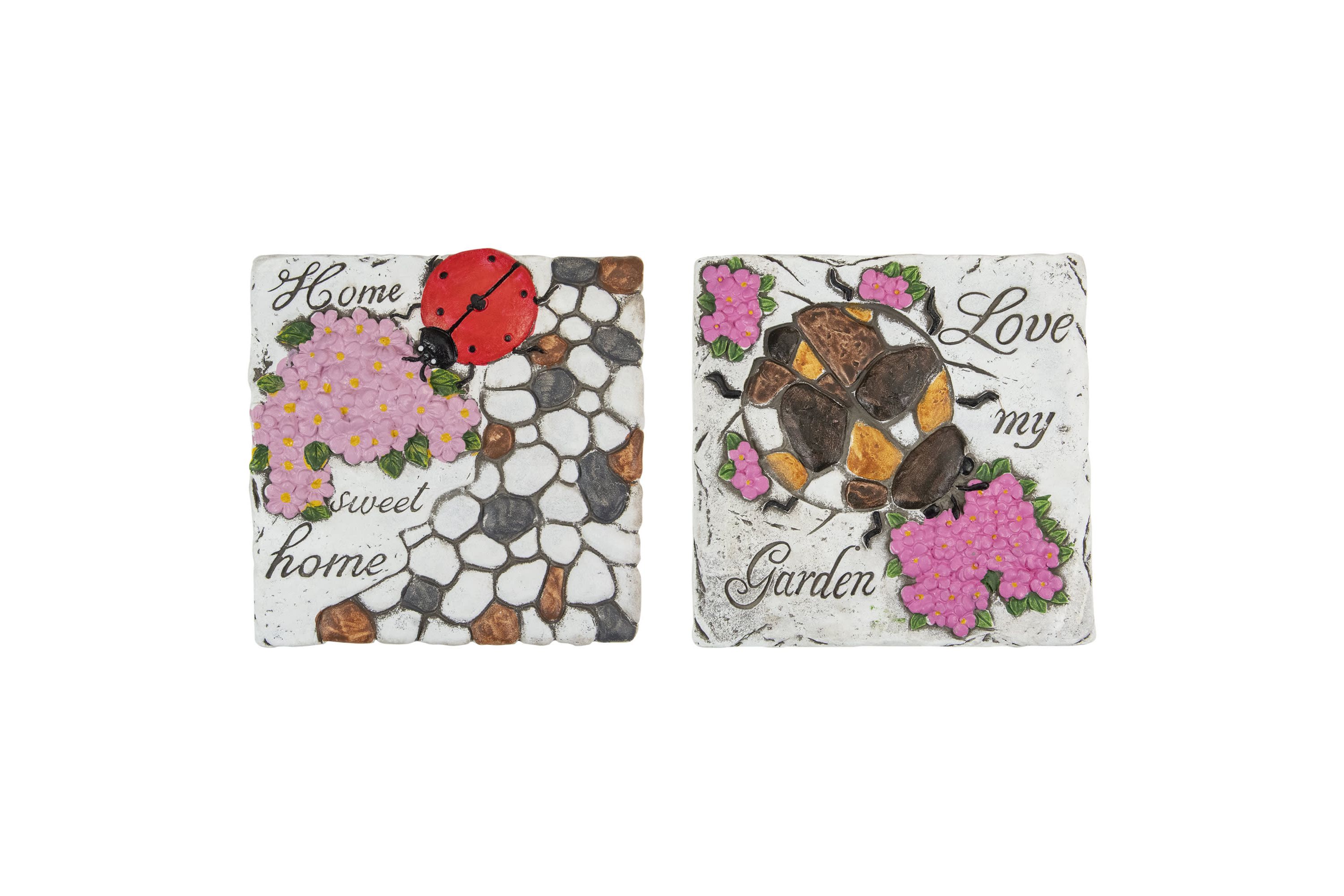 Set of 2 Love my Garden and Home Sweet Home Floral Outdoor Garden Stones 7"