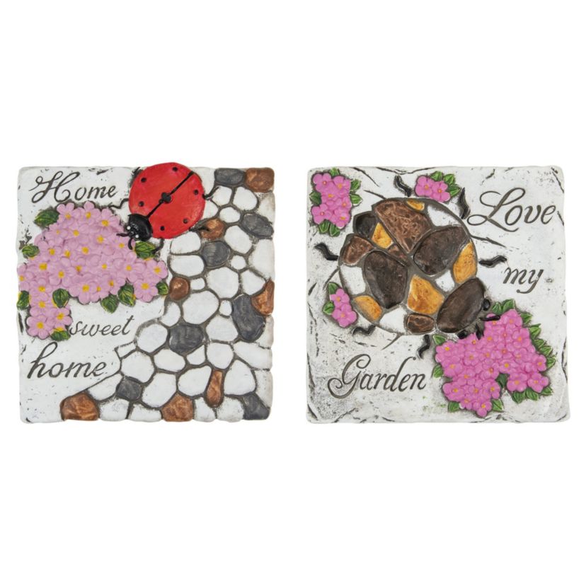 Set of 2 Love my Garden and Home Sweet Home Floral Outdoor Garden Stones 7"