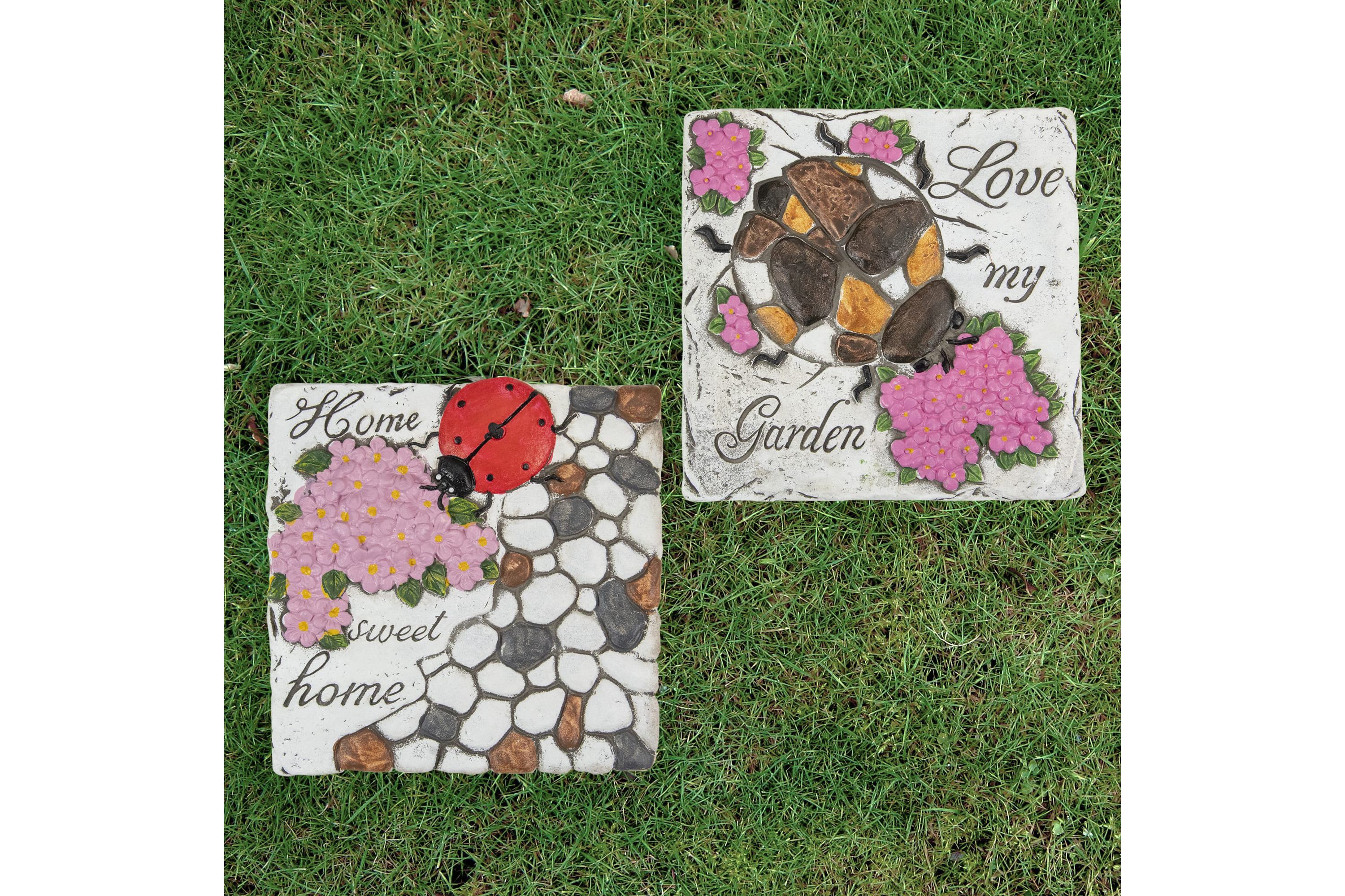 Set of 2 Love my Garden and Home Sweet Home Floral Outdoor Garden Stones 7"