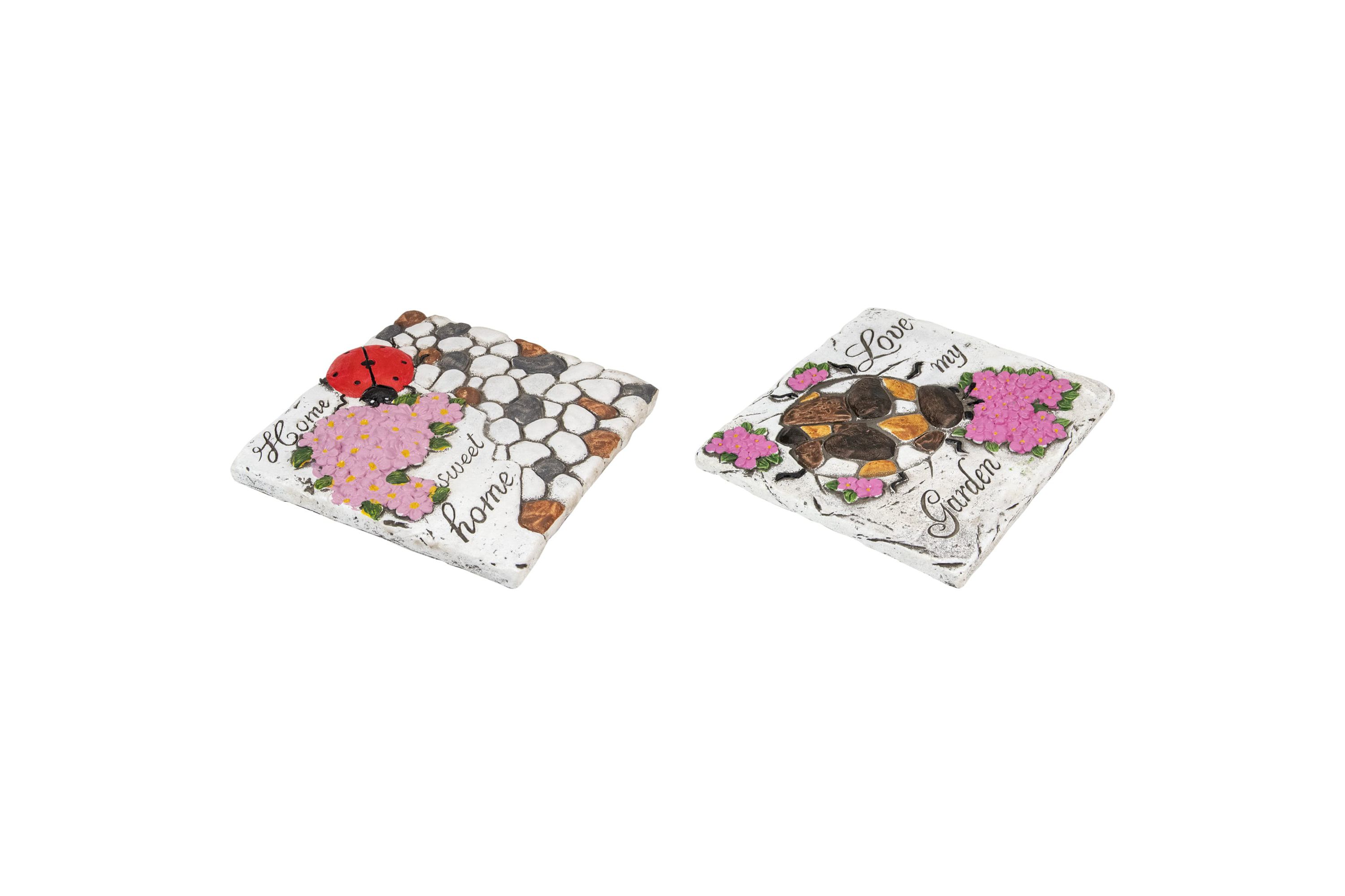Set of 2 Love my Garden and Home Sweet Home Floral Outdoor Garden Stones 7"
