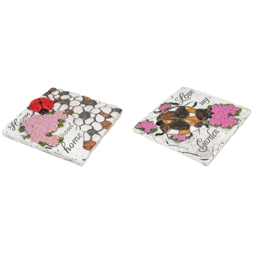 Set of 2 Love my Garden and Home Sweet Home Floral Outdoor Garden Stones 7"