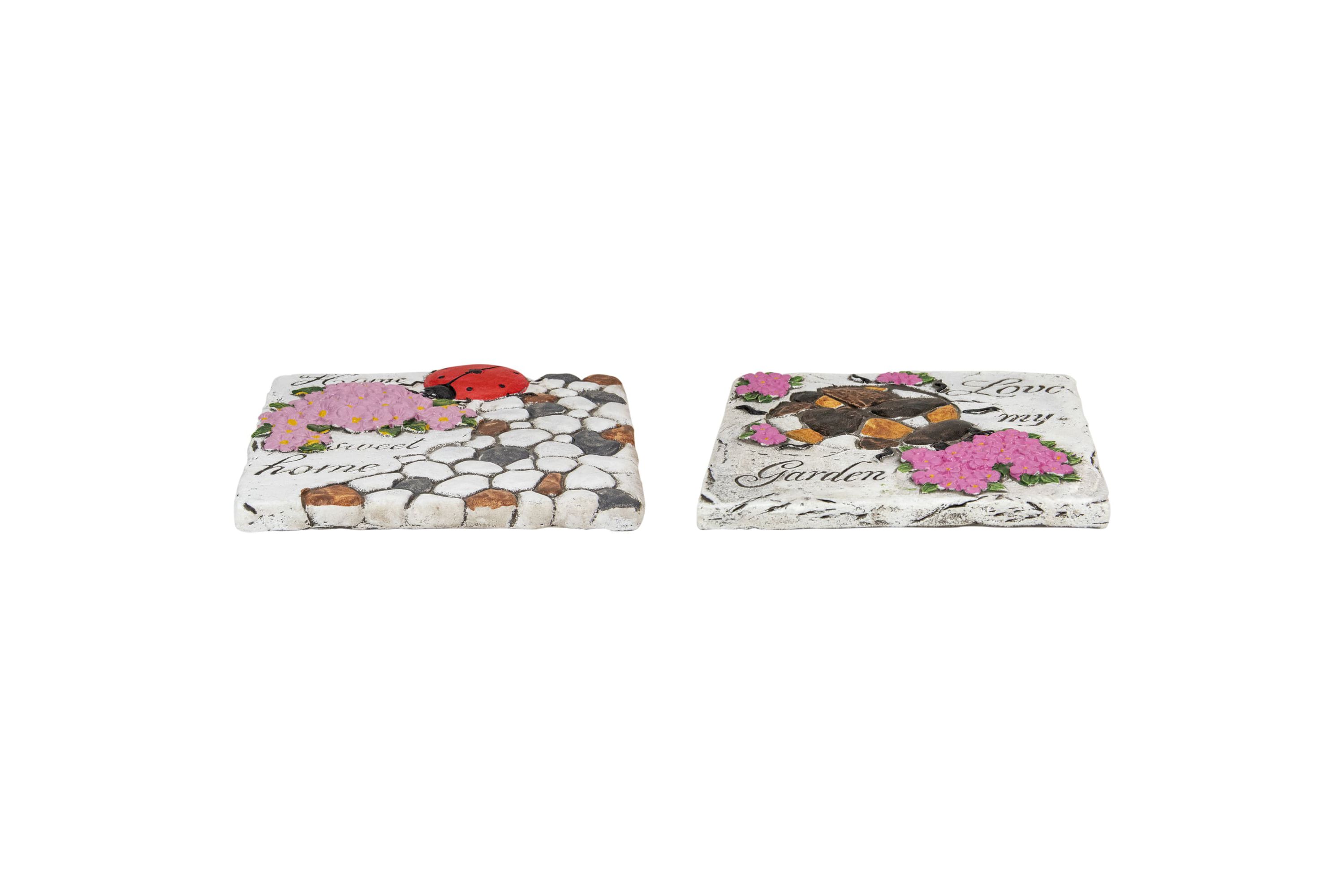 Set of 2 Love my Garden and Home Sweet Home Floral Outdoor Garden Stones 7"