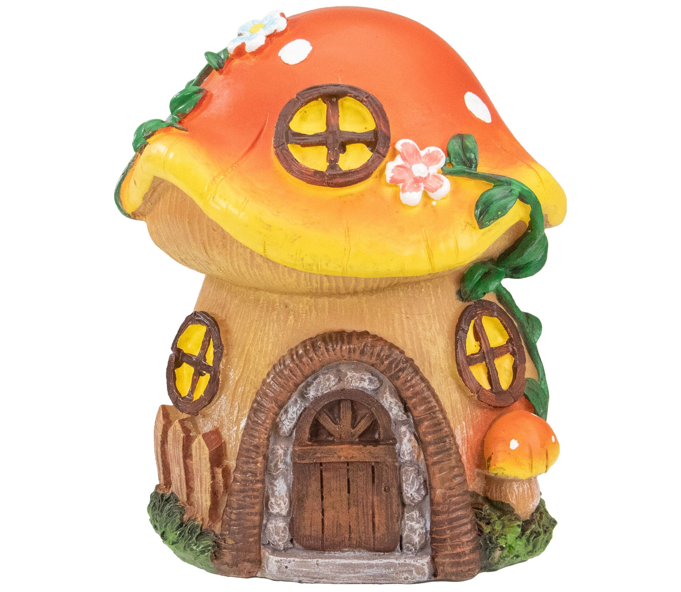 6.25" Orange Mushroom House Outdoor Garden Statue