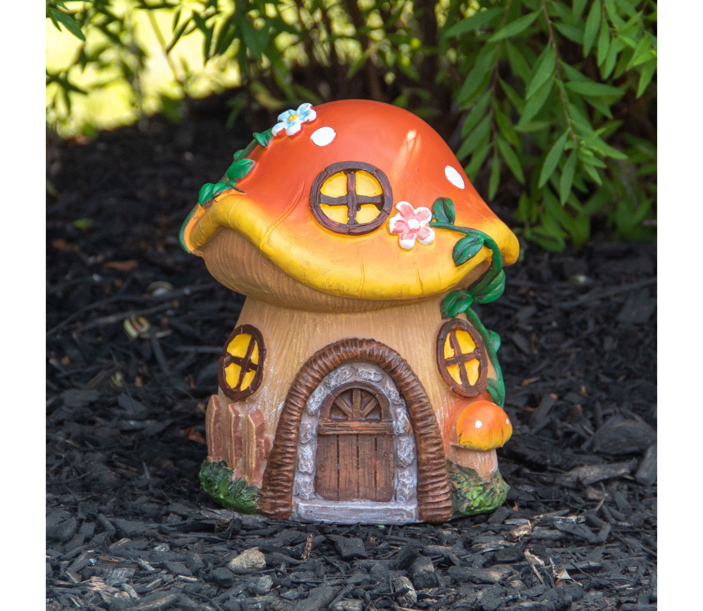 6.25" Orange Mushroom House Outdoor Garden Statue