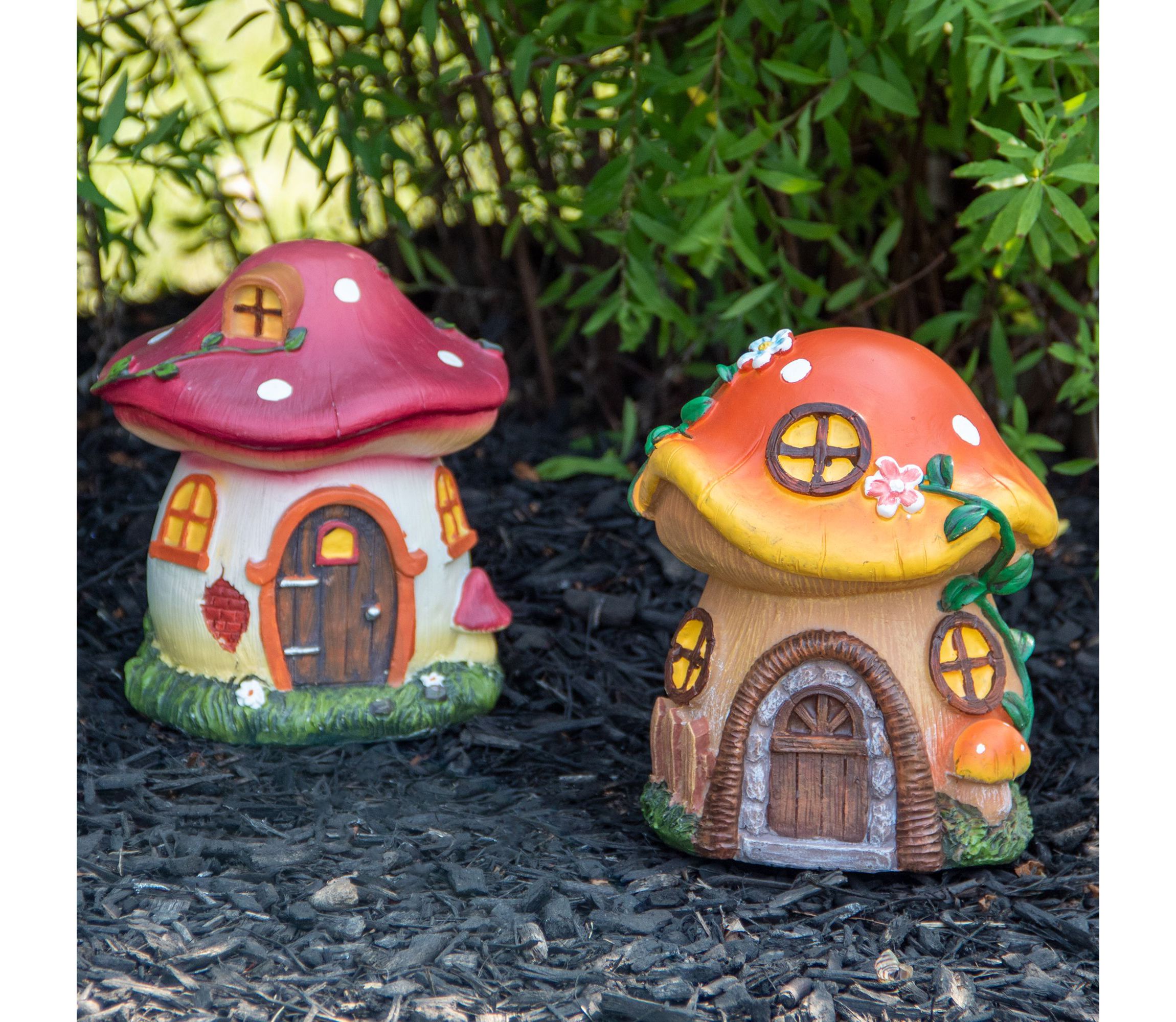 6.25" Orange Mushroom House Outdoor Garden Statue