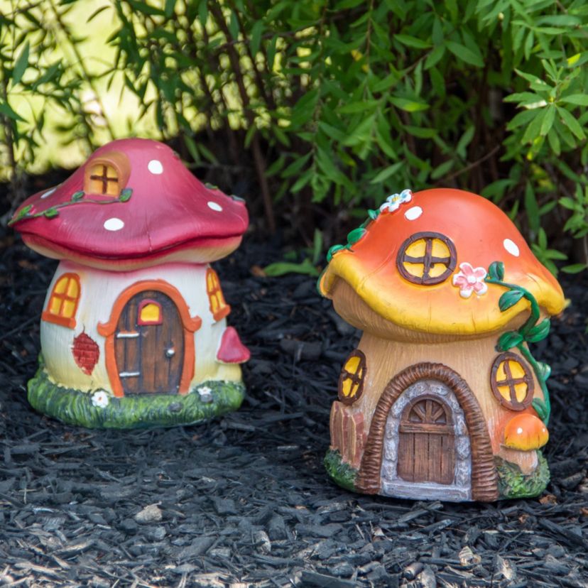 6.25" Orange Mushroom House Outdoor Garden Statue