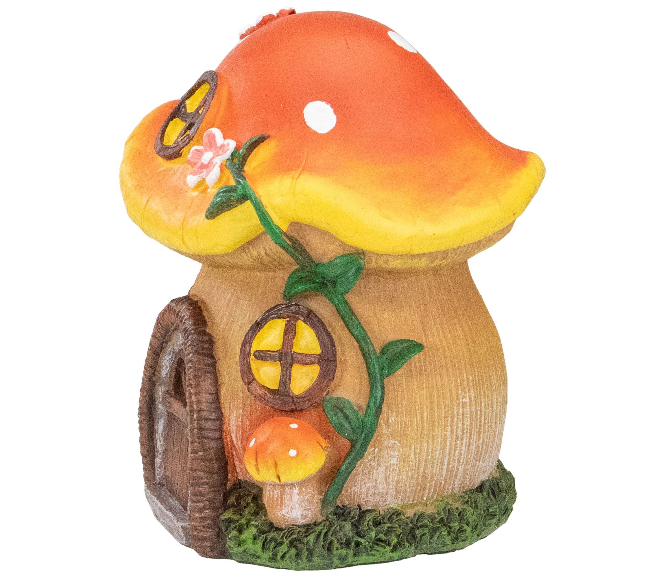 6.25" Orange Mushroom House Outdoor Garden Statue