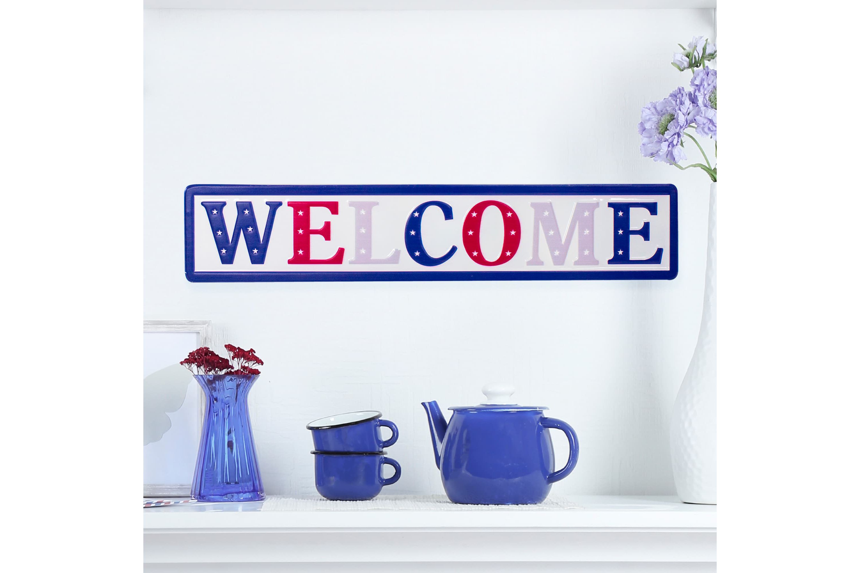 18" Metal Patriotic "WELCOME" Sign with Stars Wall Decor