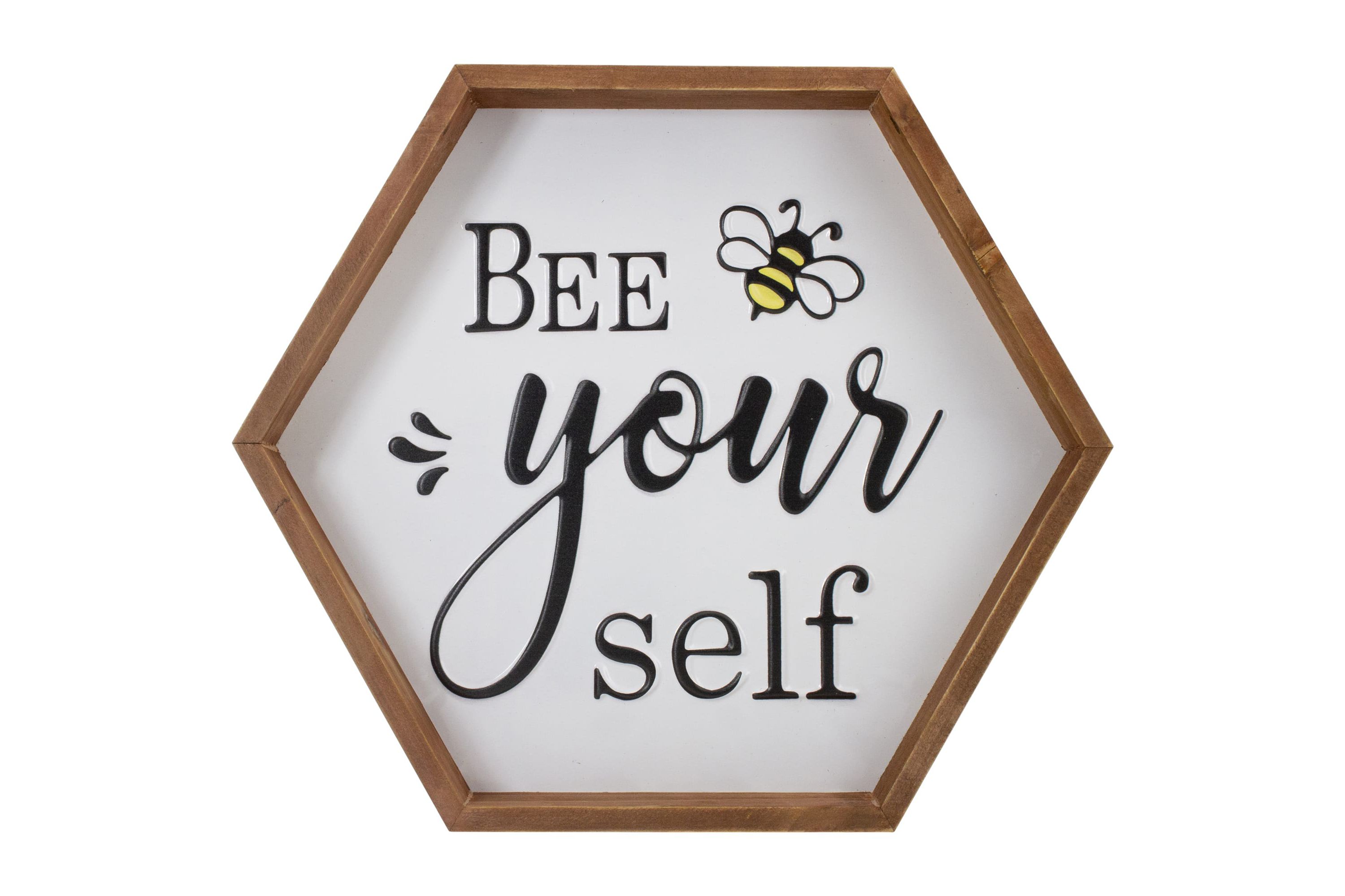 Wooden Framed "Bee Yourself" Metal Sign Spring Wall or Table Decoration - 16"