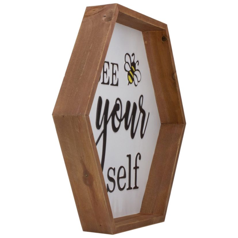 Wooden Framed "Bee Yourself" Metal Sign Spring Wall or Table Decoration - 16"