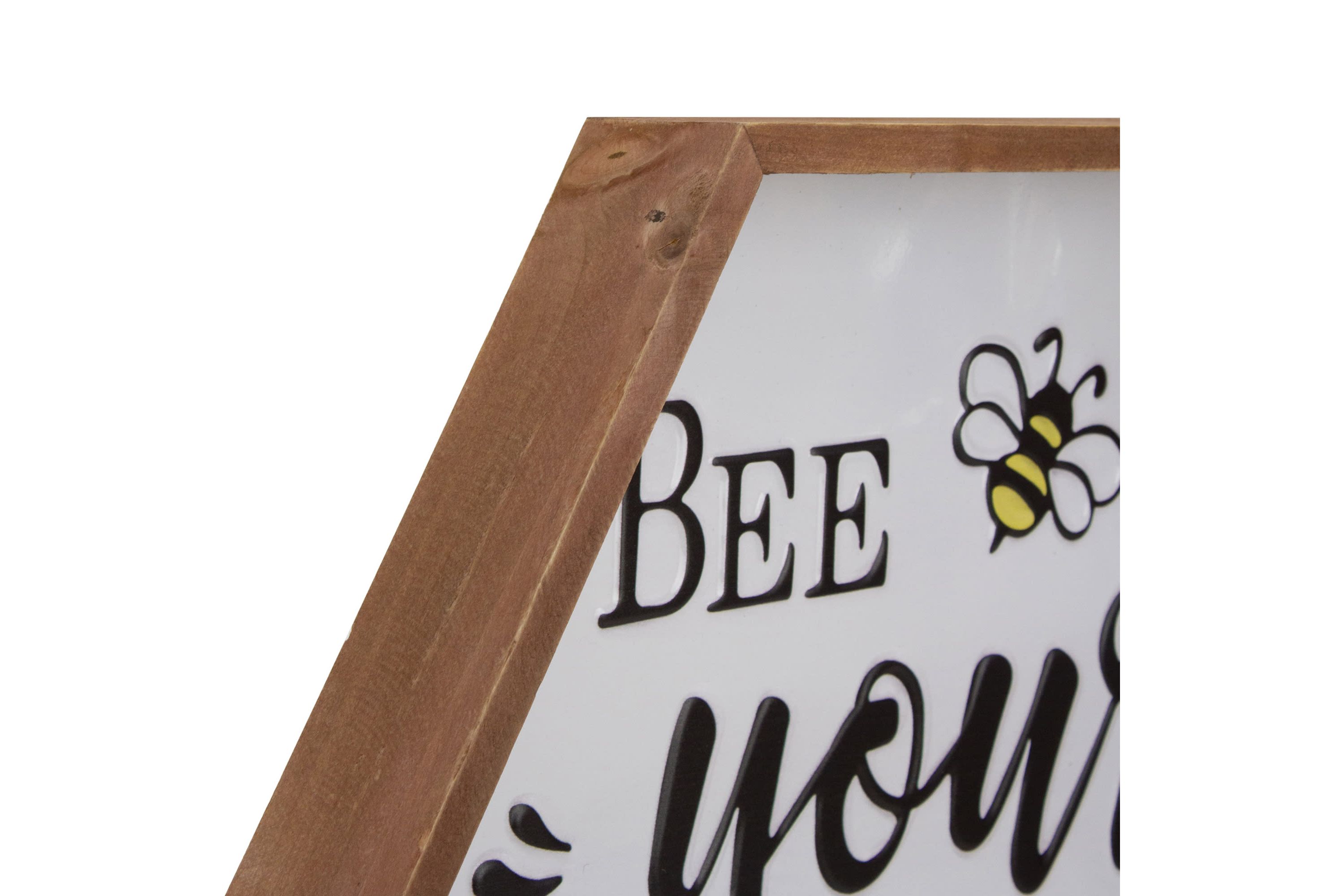 Wooden Framed "Bee Yourself" Metal Sign Spring Wall or Table Decoration - 16"