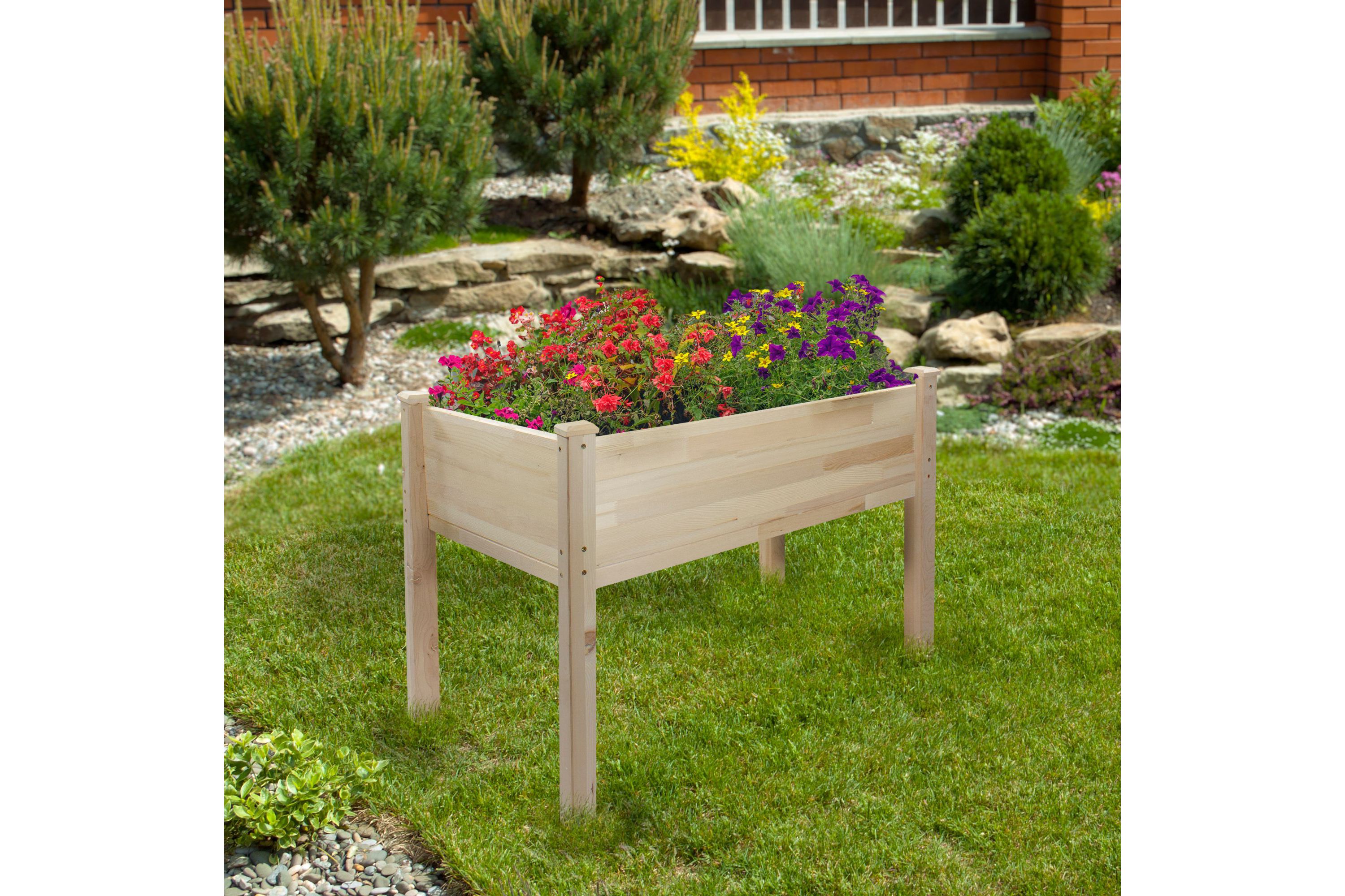 4ft Natural Wood Raised Garden Bed Planter Box with Liner
