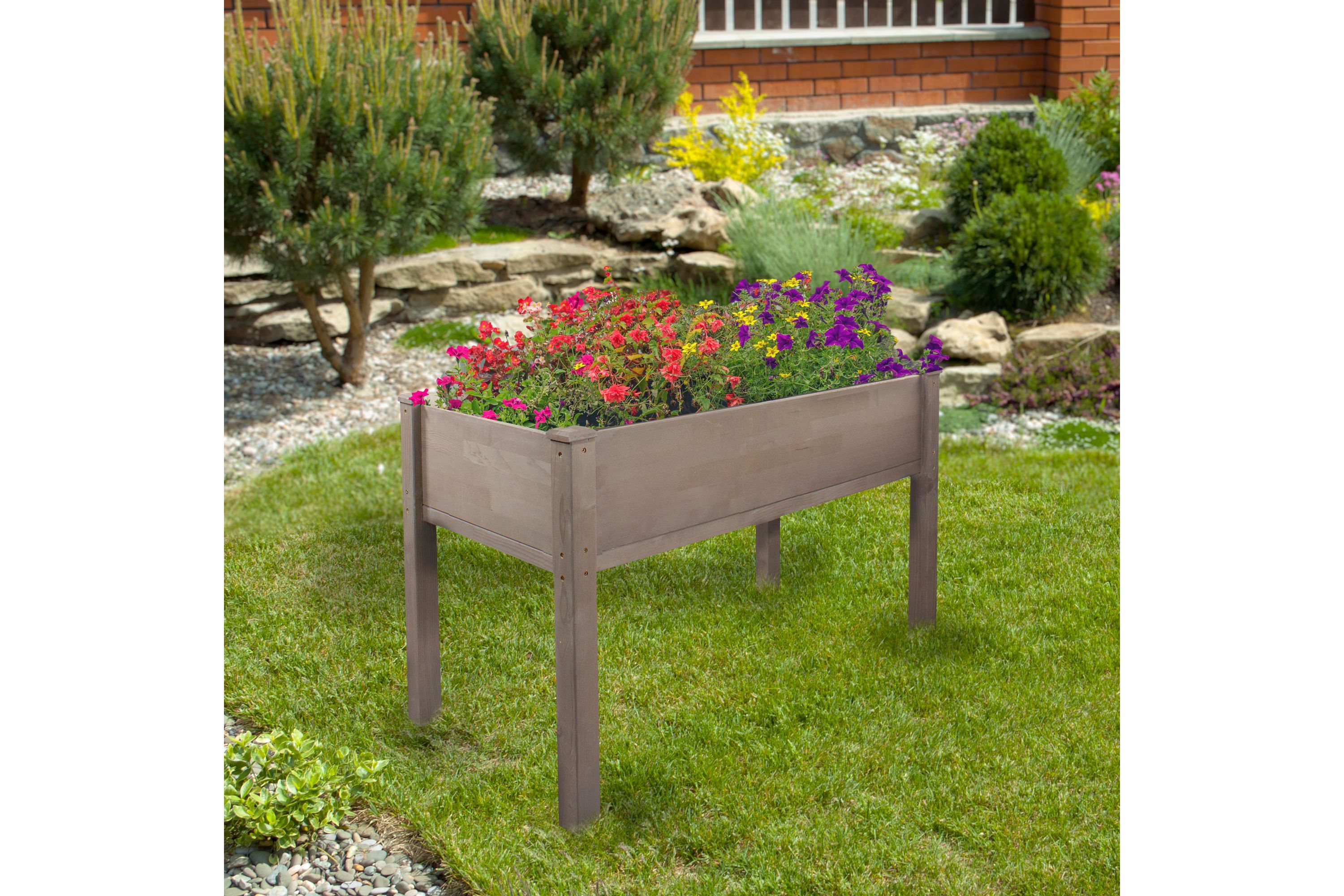4ft Brown Wood Raised Garden Bed Planter Box with Liner