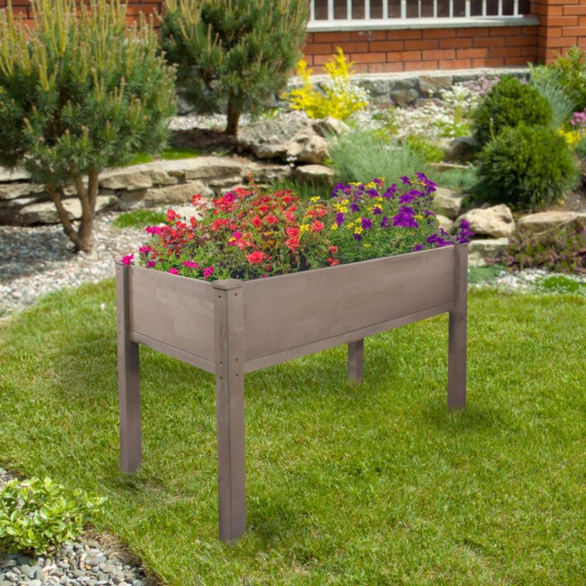4ft Brown Wood Raised Garden Bed Planter Box with Liner