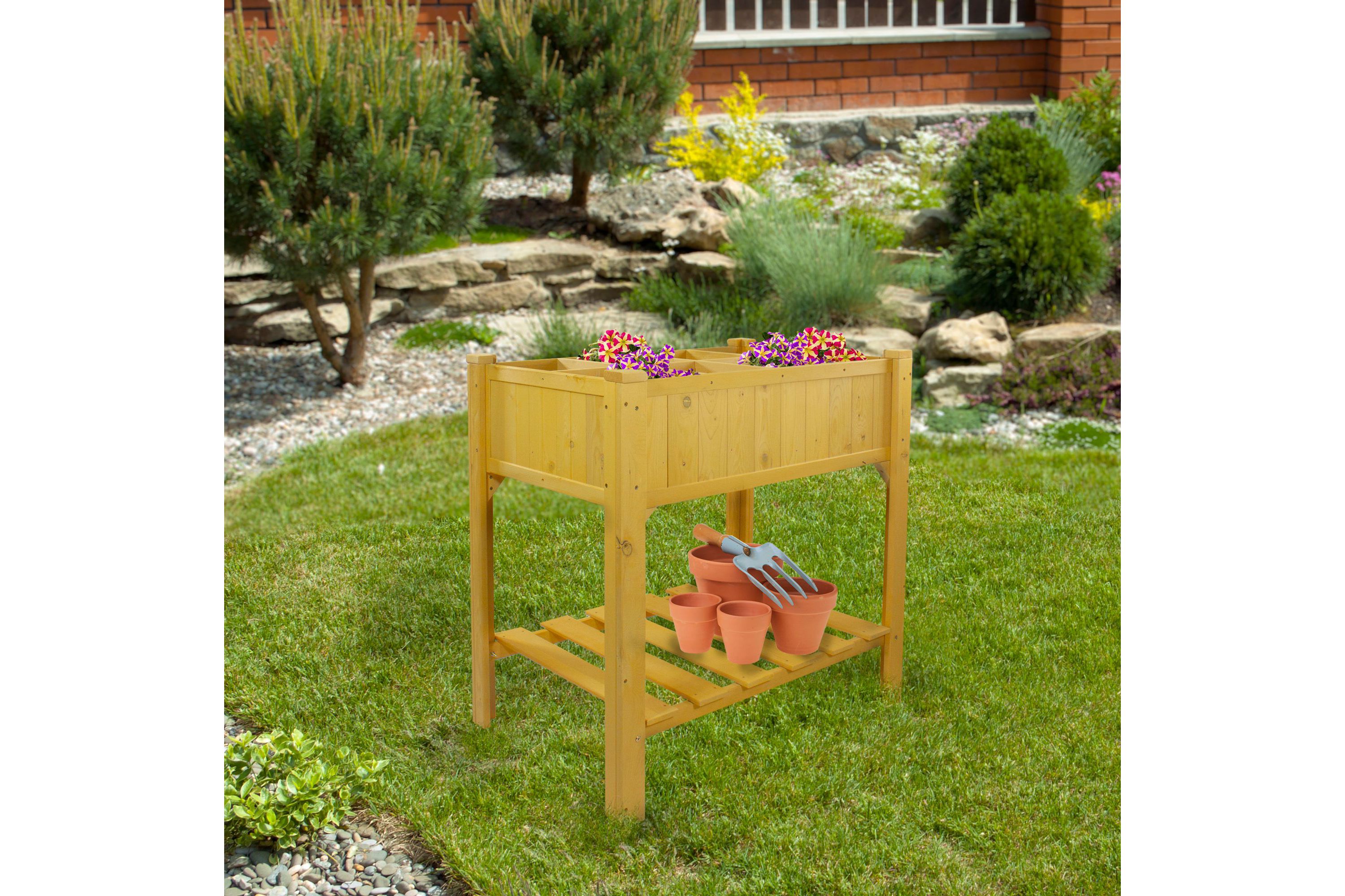 3ft Wooden Raised Garden Bed Planter Box with Shelf